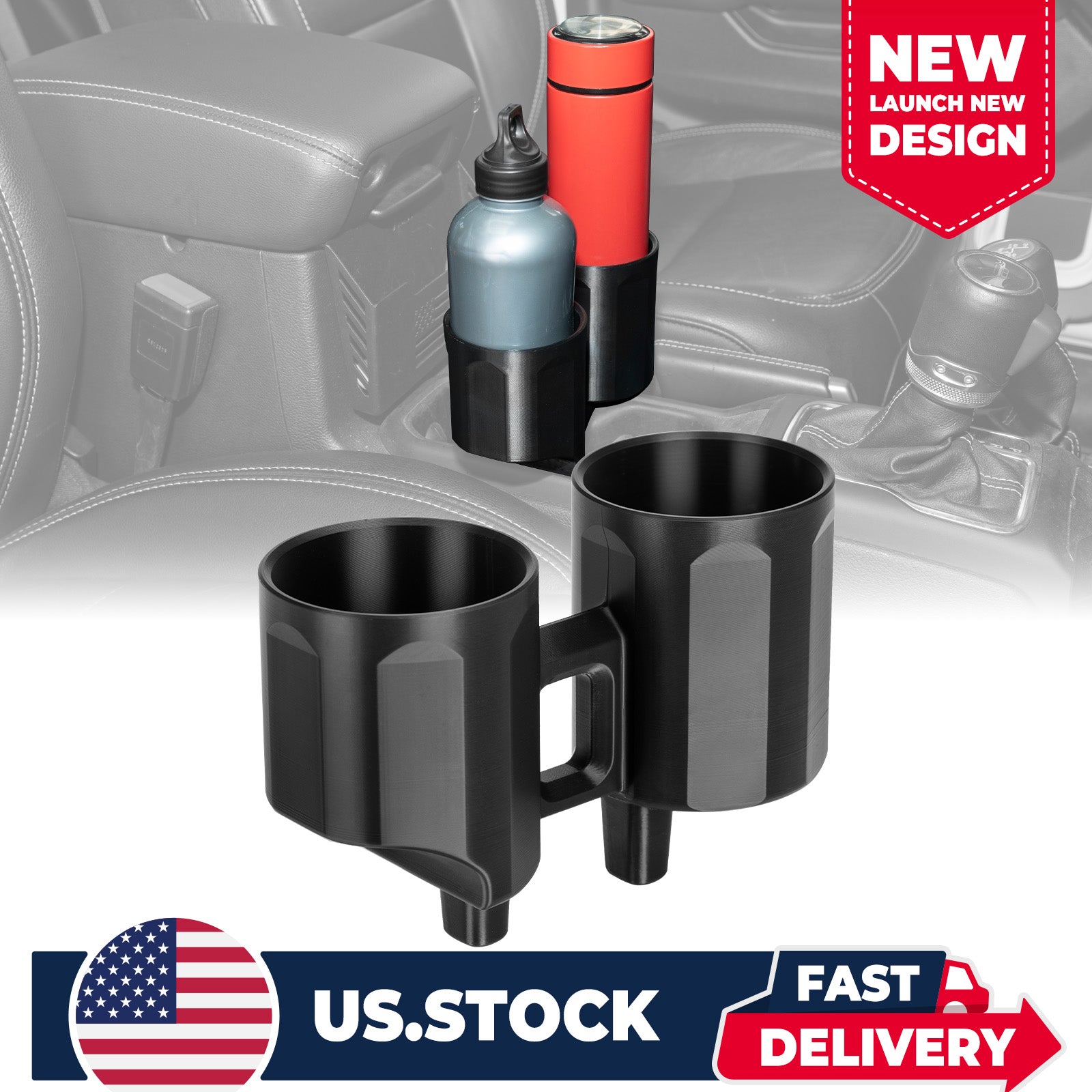 The Original Double 3rd Cup Holder for Jeep JL & Gladiator