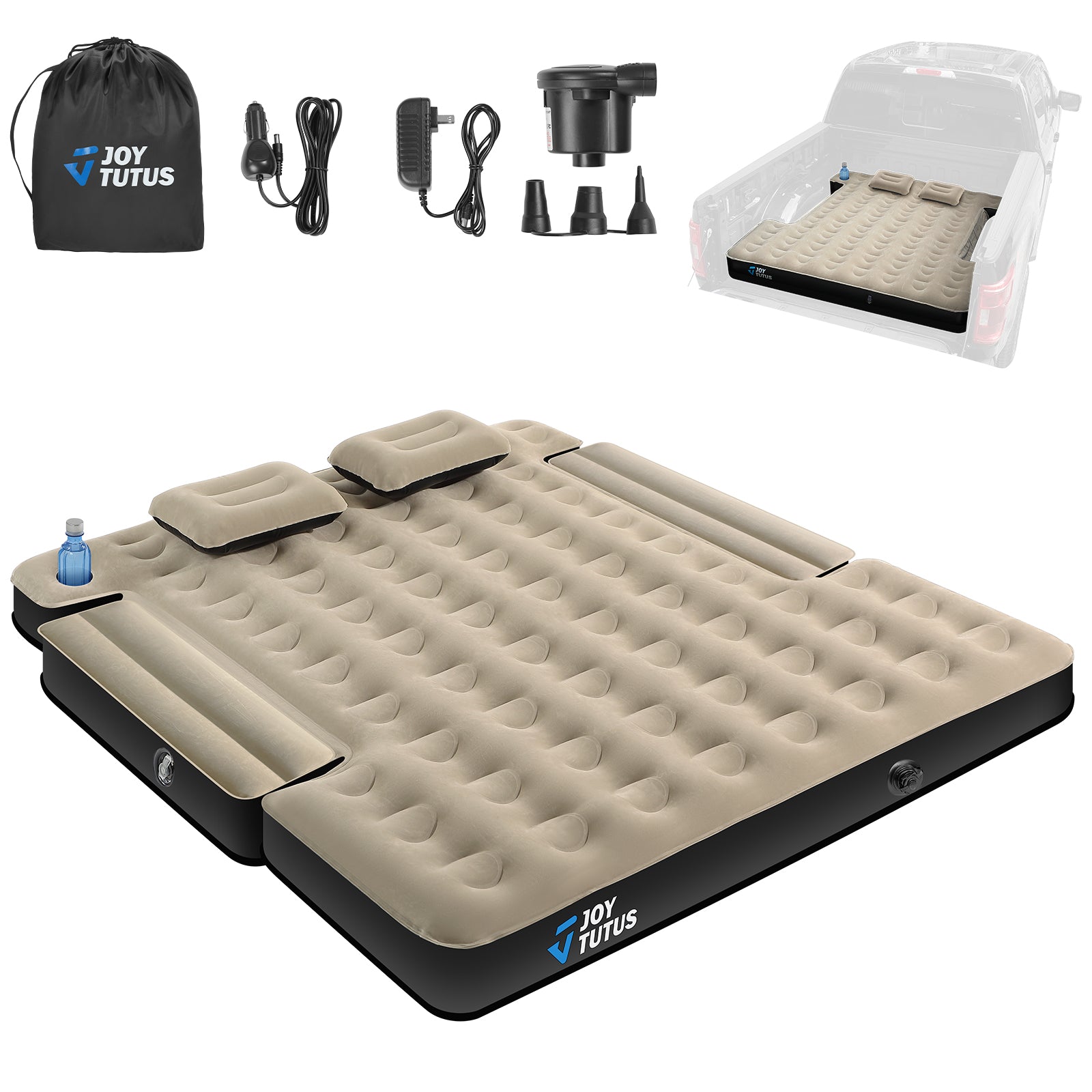 5.5–6.7ft Truck Bed Air Mattress, Inflatable Camping Mattress, Camel and Black