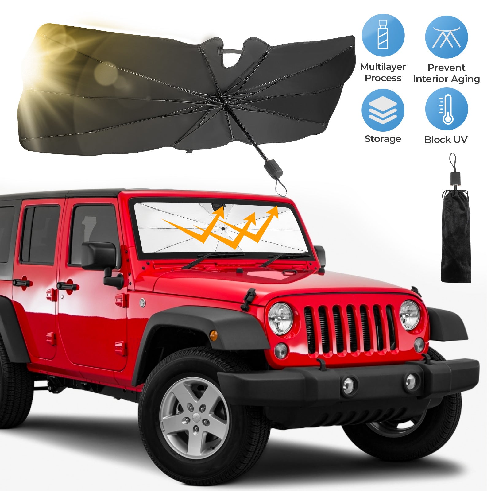 Windshield Sun Shade Umbrella for Wrangler JK/JKU 2007–2018