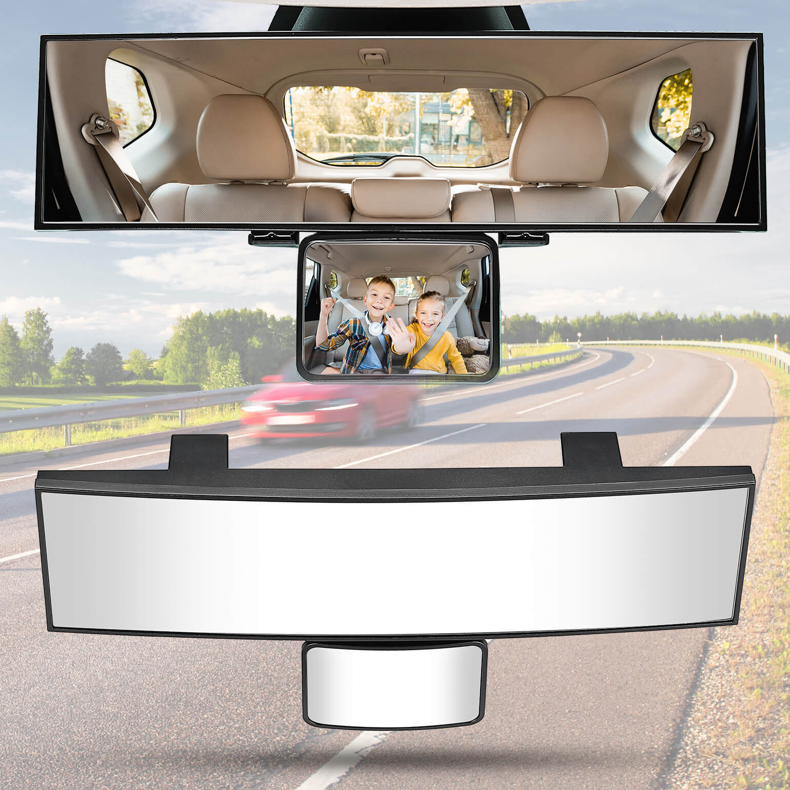 11" Car Rear View Mirror with Baby Mirror Universal