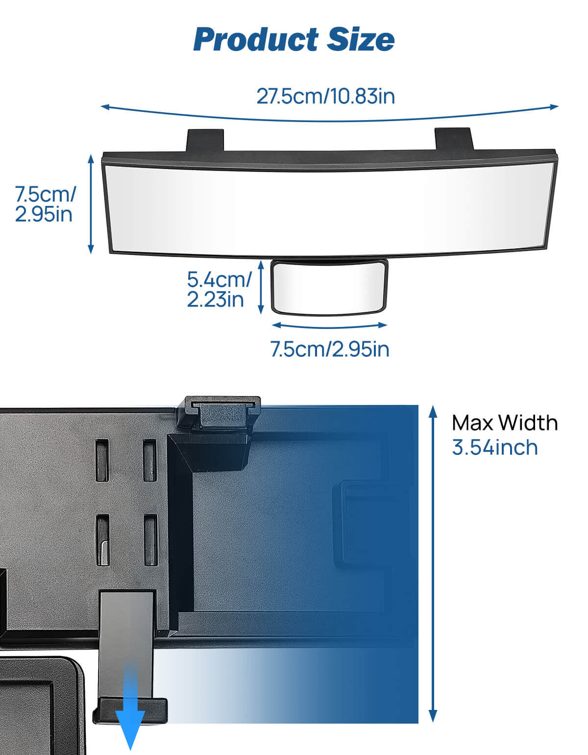 11" Car Rear View Mirror with Baby Mirror Universal