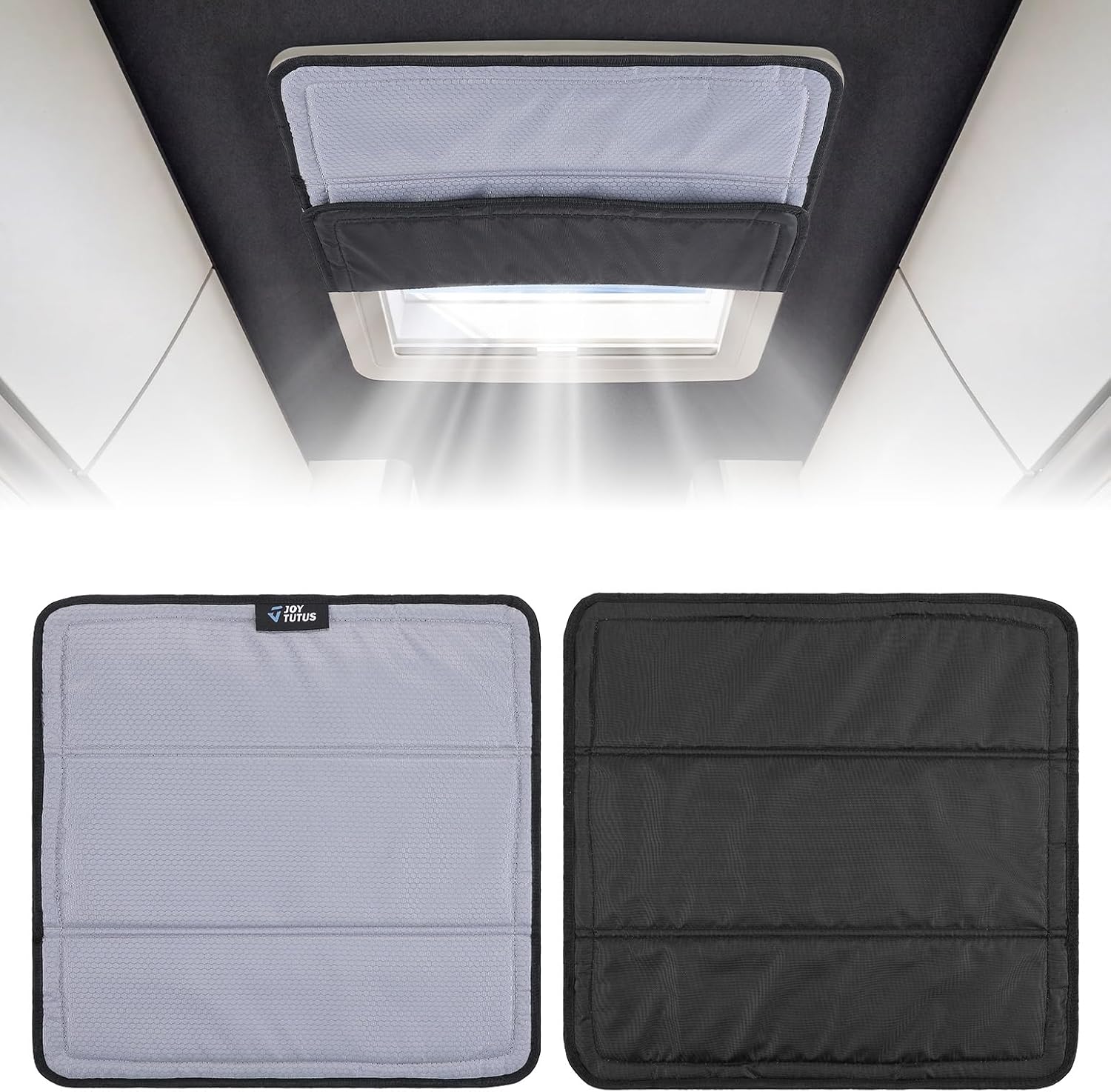 JOYTUTUS Rv Vent Covers for Roof Magnetic Vent Covers Foldable Insulated Blackout Skylight Cover for MaxxAir Fan, Fantastic Fan 16.5" x 16.5" Gray
