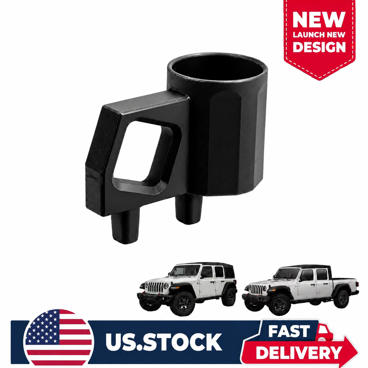 2-in-1 Cup Holder for Jeep Wrangler JL & Gladiator, Fits 18–40 oz Bottles