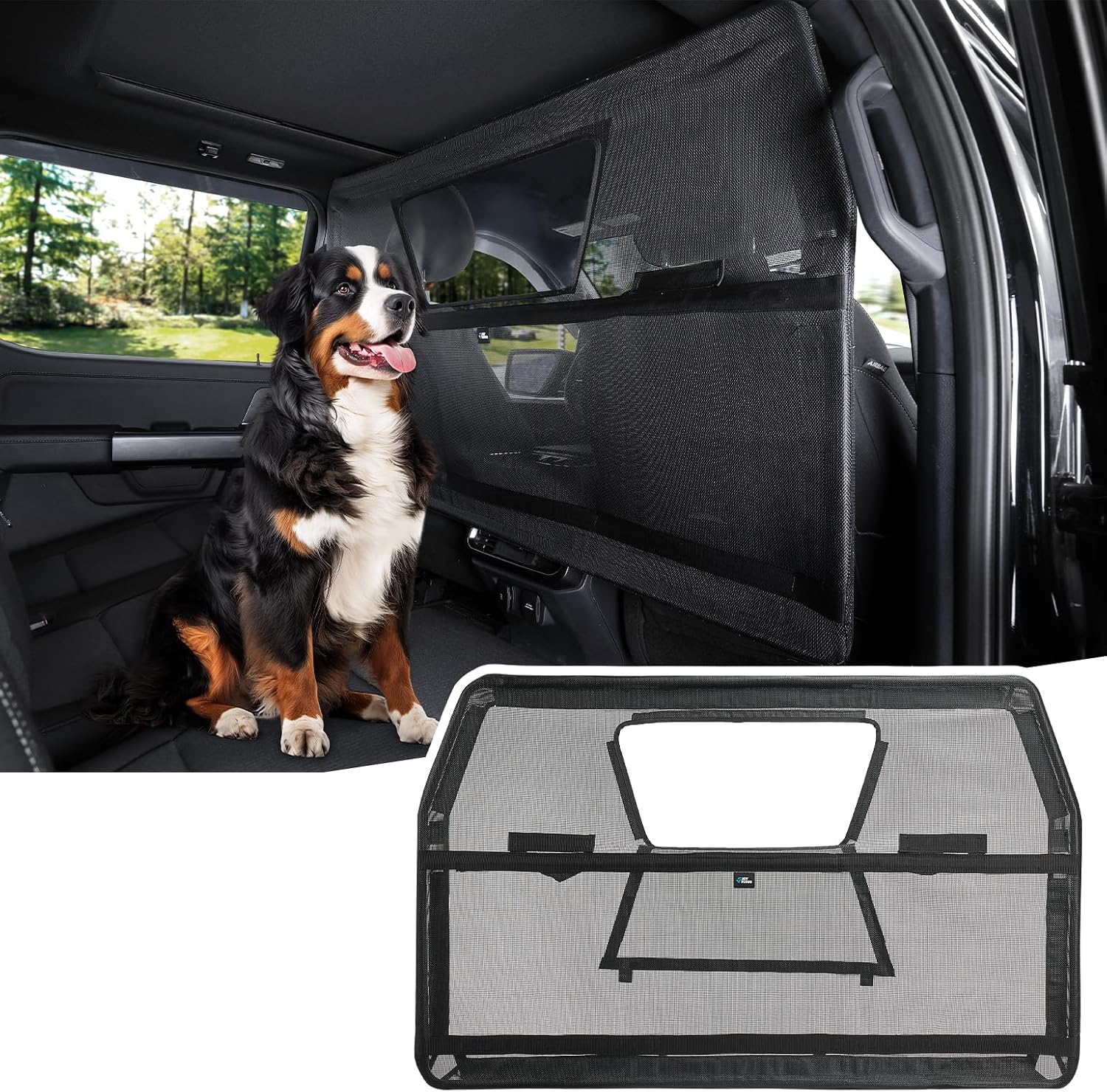 JOYTUTUS 56" Wide Dog Car Barrier with Removable Visual Window, Car Barrier for SUV Escape-Proof, Net for Behind Front Seats, Vehicle Gate for Dog Travel, Ideal for Sedans SUVs Trucks