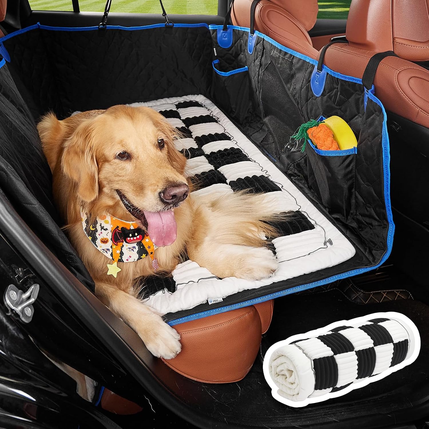 JOYTUTUS Dog Mat Bed for Back Seat Extender, Non-Slip Dog Bed Mat Custom Fit for Backseat Extenders (Black&White, 51 * 24 inches)