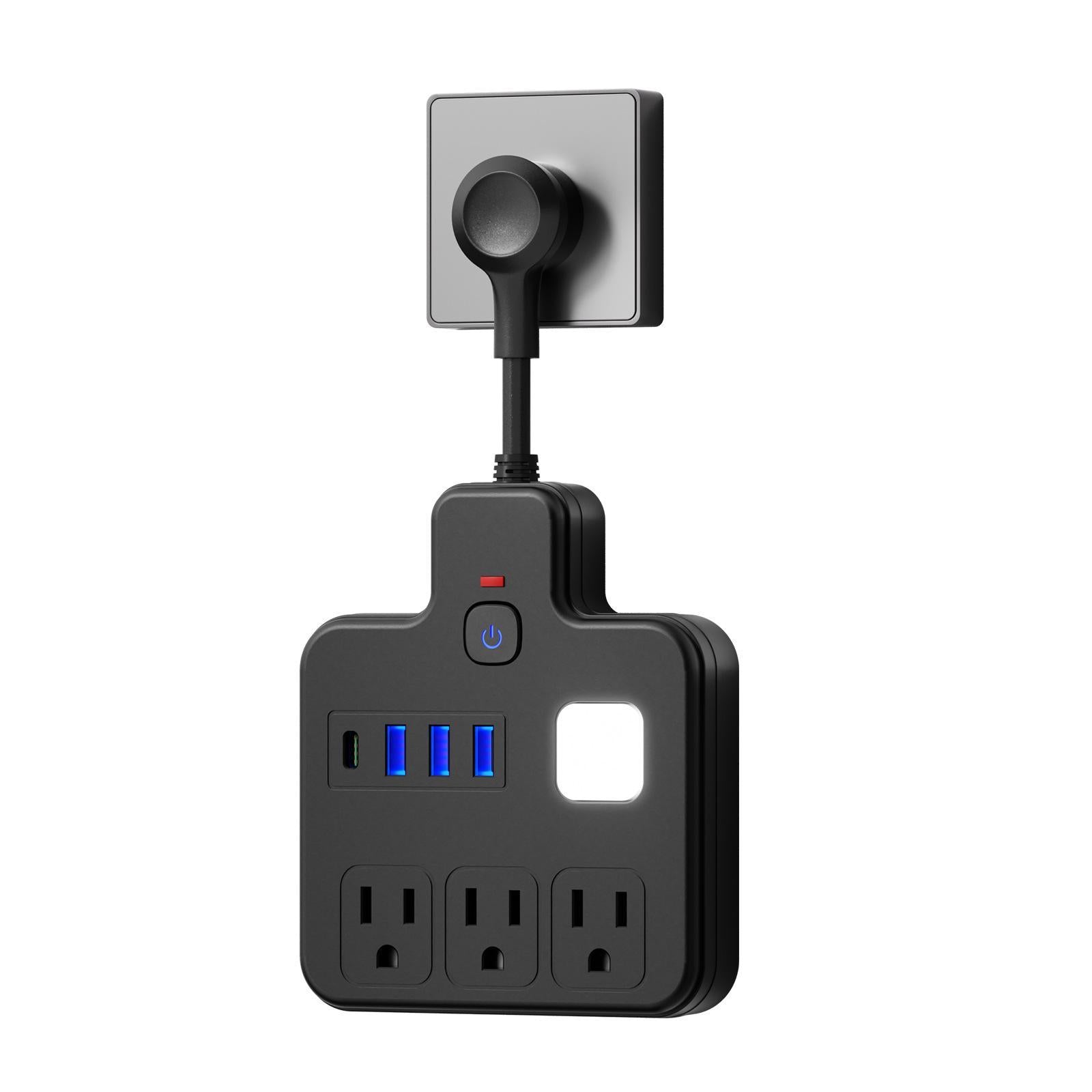 Joytutus US Plug Power Strip with 3 USB Ports & 1 Type-C Charging Port LED Night Light Surge Protector Wall Mountable for Home Car Travel