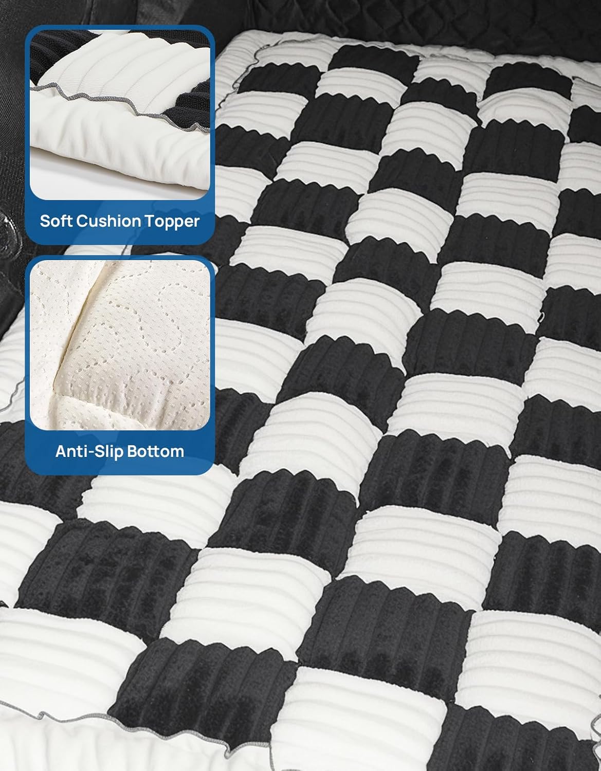 JOYTUTUS Dog Mat Bed for Back Seat Extender, Non-Slip Dog Bed Mat Custom Fit for Backseat Extenders (Black&White, 51 * 24 inches)