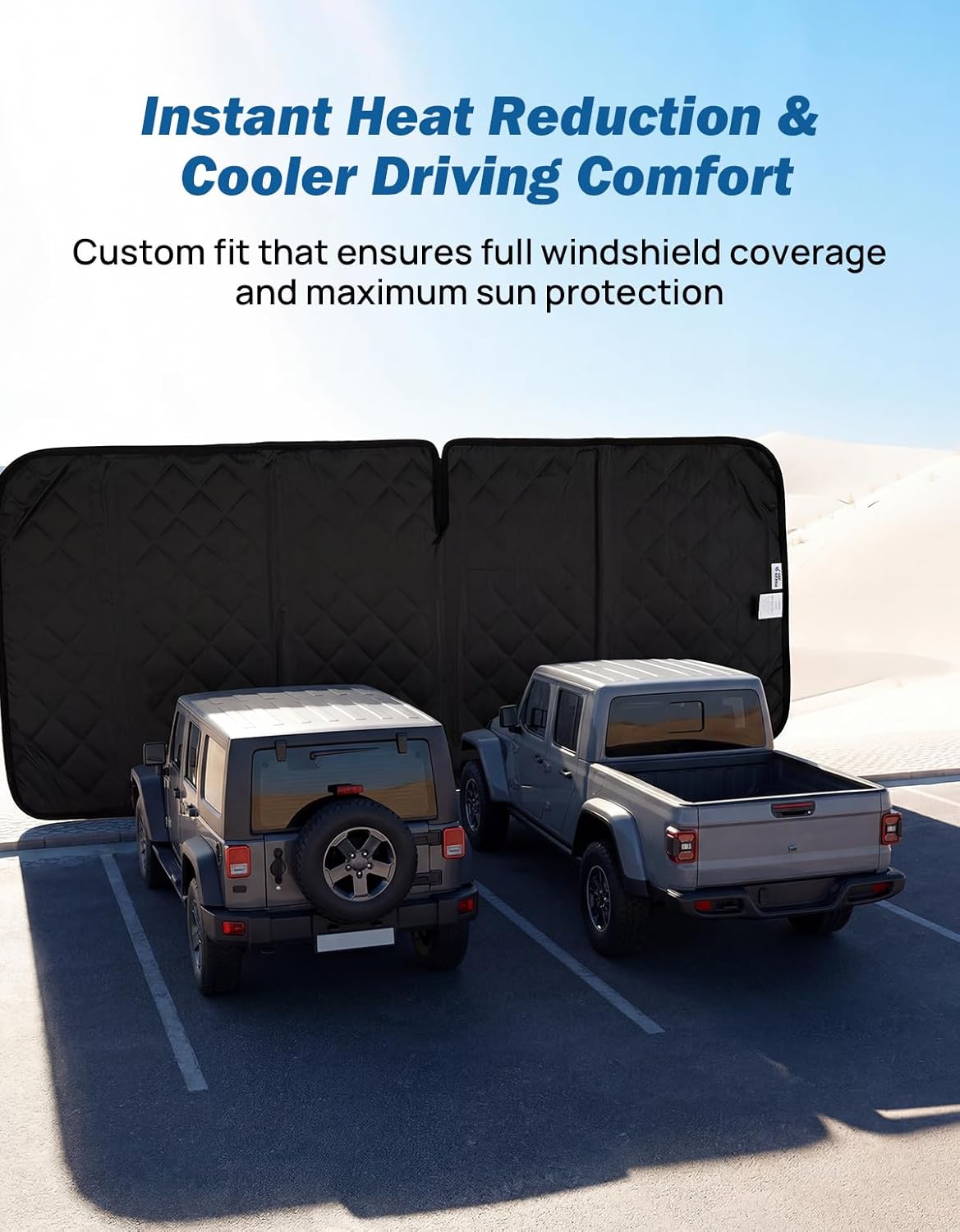 JOYTUTUS Windshield Sun Shade Compatible with Jeep Wrangler JL/JK 2007-2026, Gladiator 2020-2026 Front Window Sunshade - 4-Layer Sunshade