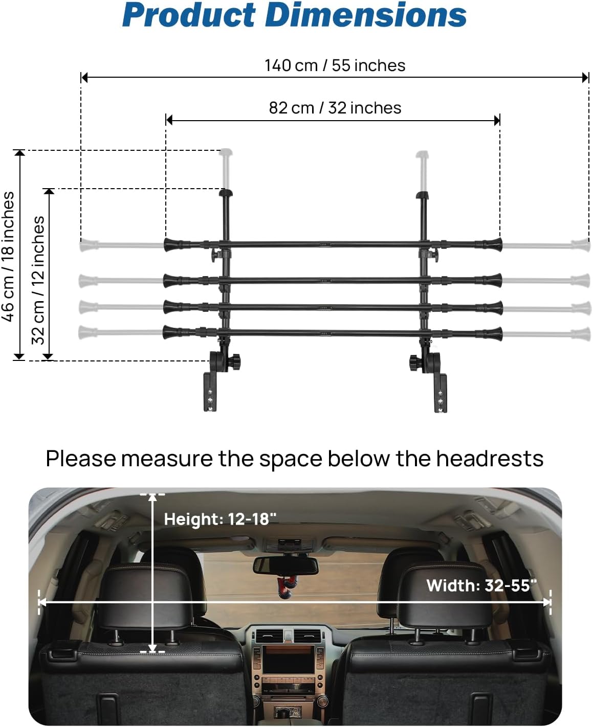 JOYTUTUS Adjustable Dog Car Barrier for SUVs,Vehicles, Trucks, Upgraded Universal-Fit Pet Divider Gate Carbon Steel Dog Barrier for Cargo Area 32" to 57" Width