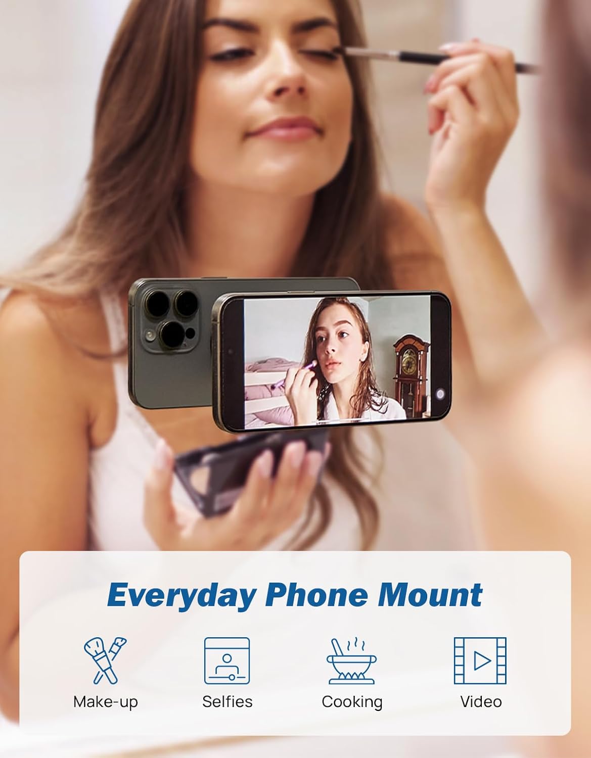 JOYTUTUS Shower Phone Holder, Reusable Suction Cup Phone Mount for Shower, Mirror, Kitchen, Window & Bathroom, Shower Phone Mount Compatible with iPhone 16, 15, 14, 13, 12 & All Phones(2 PCS)