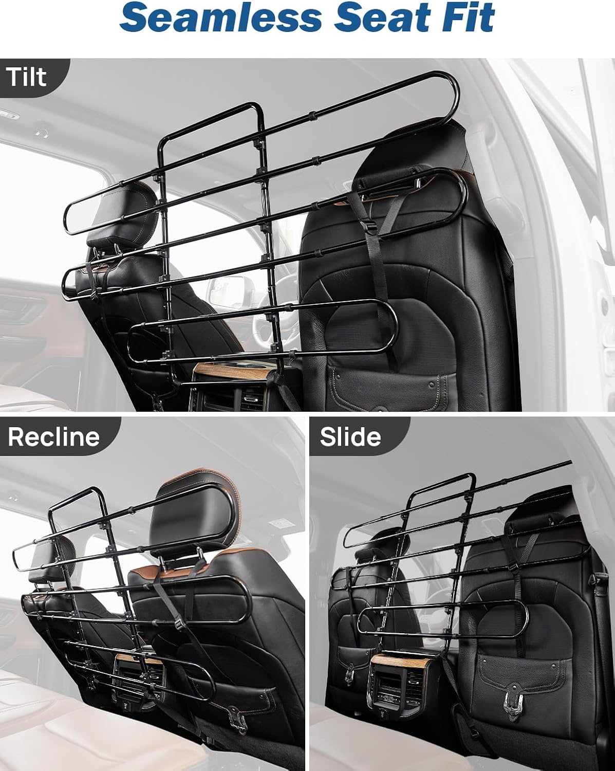 JOYTUTUS Dog Car Barrier, Pet Barrier Follow The Seat Movement 34"- 58" Width Adjustable SUV Dog Barrier for Back Seat, Vehicle Gate Heavy Duty, Ideal for Sedans SUVs Trucks MPVs