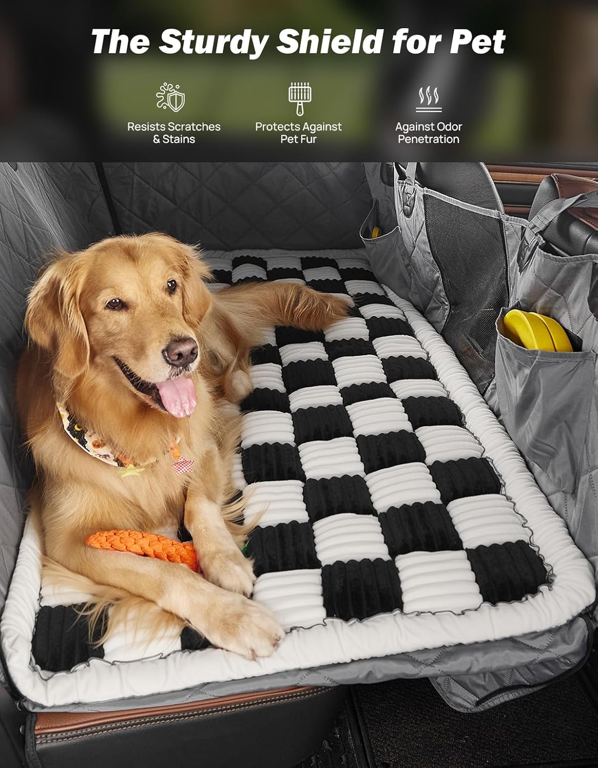 JOYTUTUS Dog Mat Bed for Back Seat Extender, Non-Slip Dog Bed Mat Custom Fit for Backseat Extenders (Black&White, 58 * 30 inches)