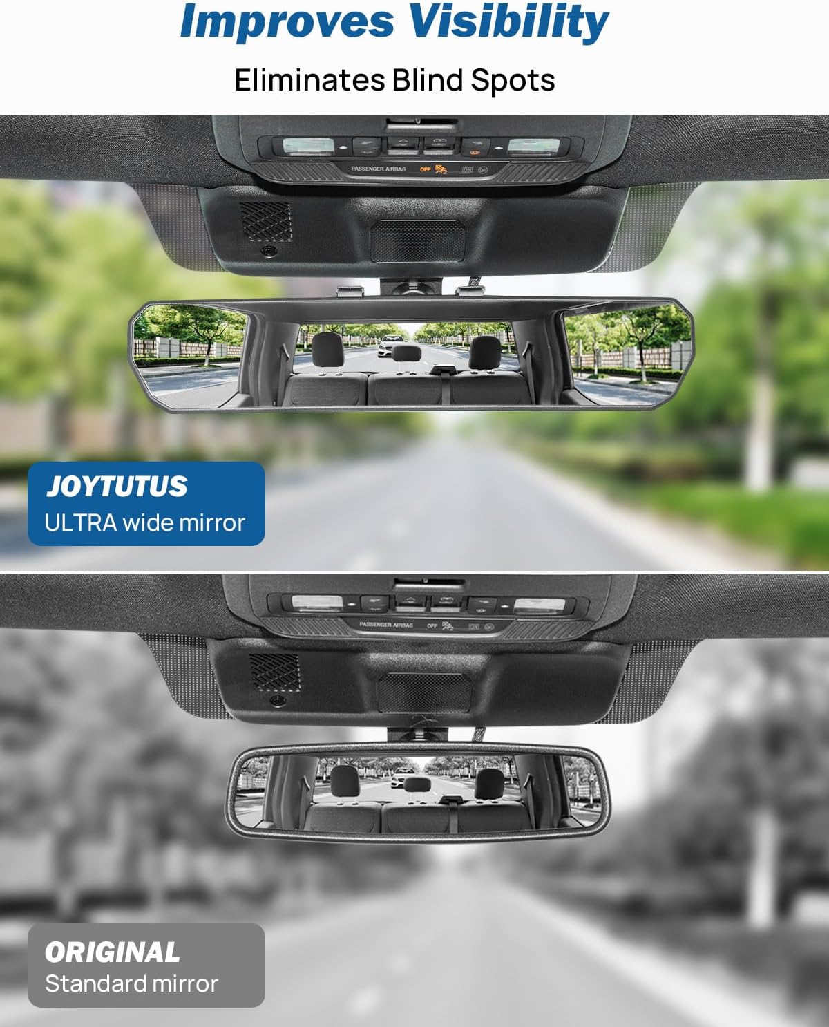 JOYTUTUS 15” Panoramic Rear View Mirror, Clip-On Large Rearview Extender for Safer Driving & Parking, Universal Wide Angle Rear View Mirror for Car/SUV/Truck