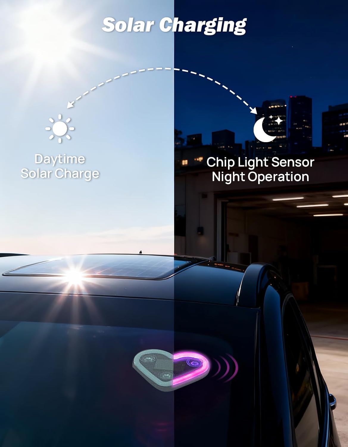 JOYTUTUS Car LED Ambient Light Solar Powered Heart Neon Light Car Led Lights Interior for Outdoor/Interior Car/Room Pink