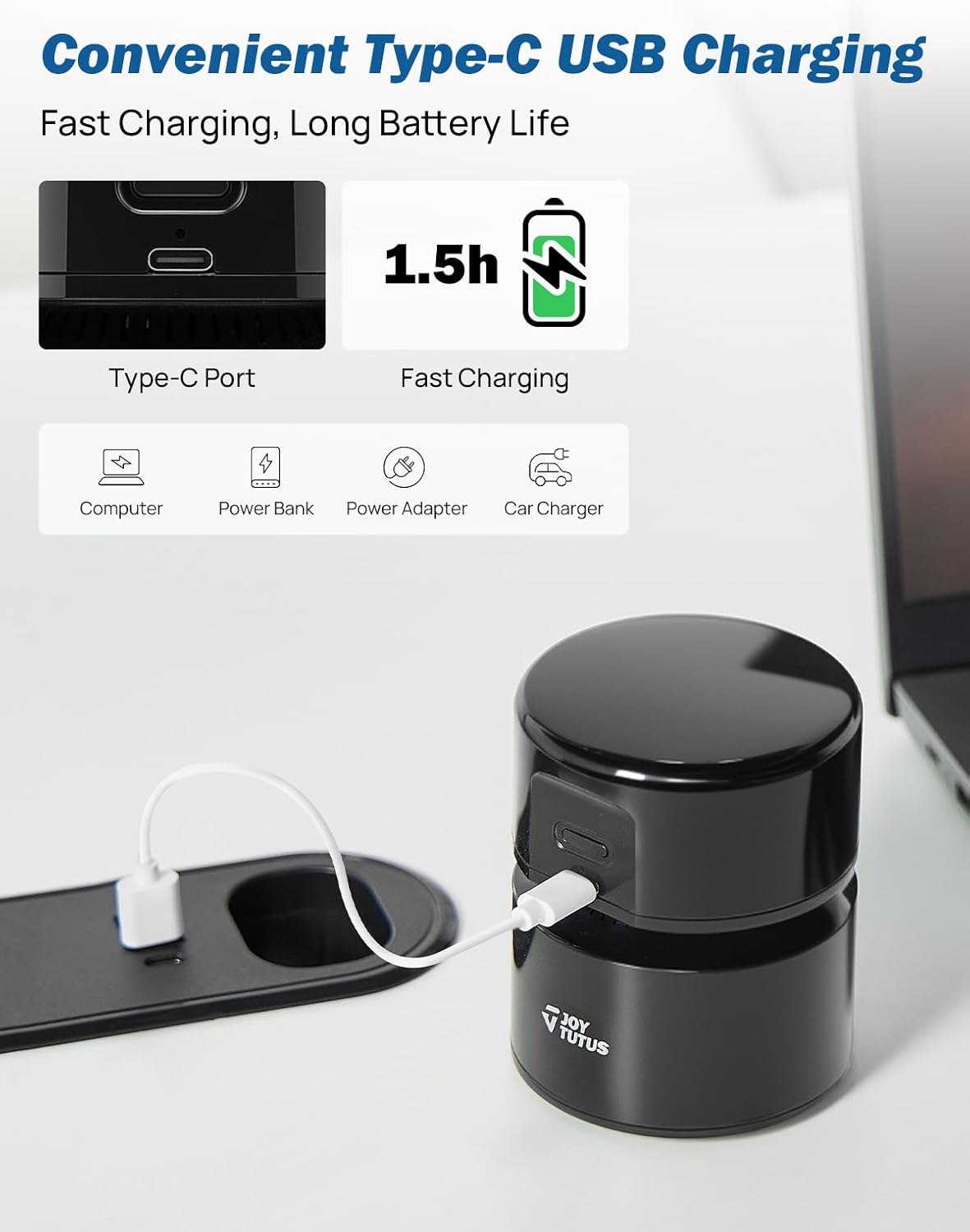 JOYTUTUS Mini Vacuum Cleaner Car Vacuum Portable Cordless 360º Rotatable Handheld Vacuum 2 Suction Modes USB for Car/Home/Pet Hair/Office/Desk/Keyboards Black