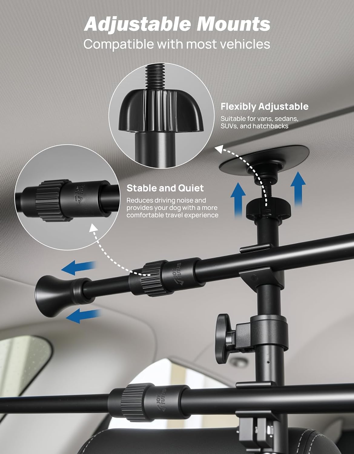 JOYTUTUS Adjustable Dog Car Barrier for SUVs,Vehicles, Trucks, Upgraded Universal-Fit Pet Divider Gate Carbon Steel Dog Barrier for Cargo Area 32" to 57" Width