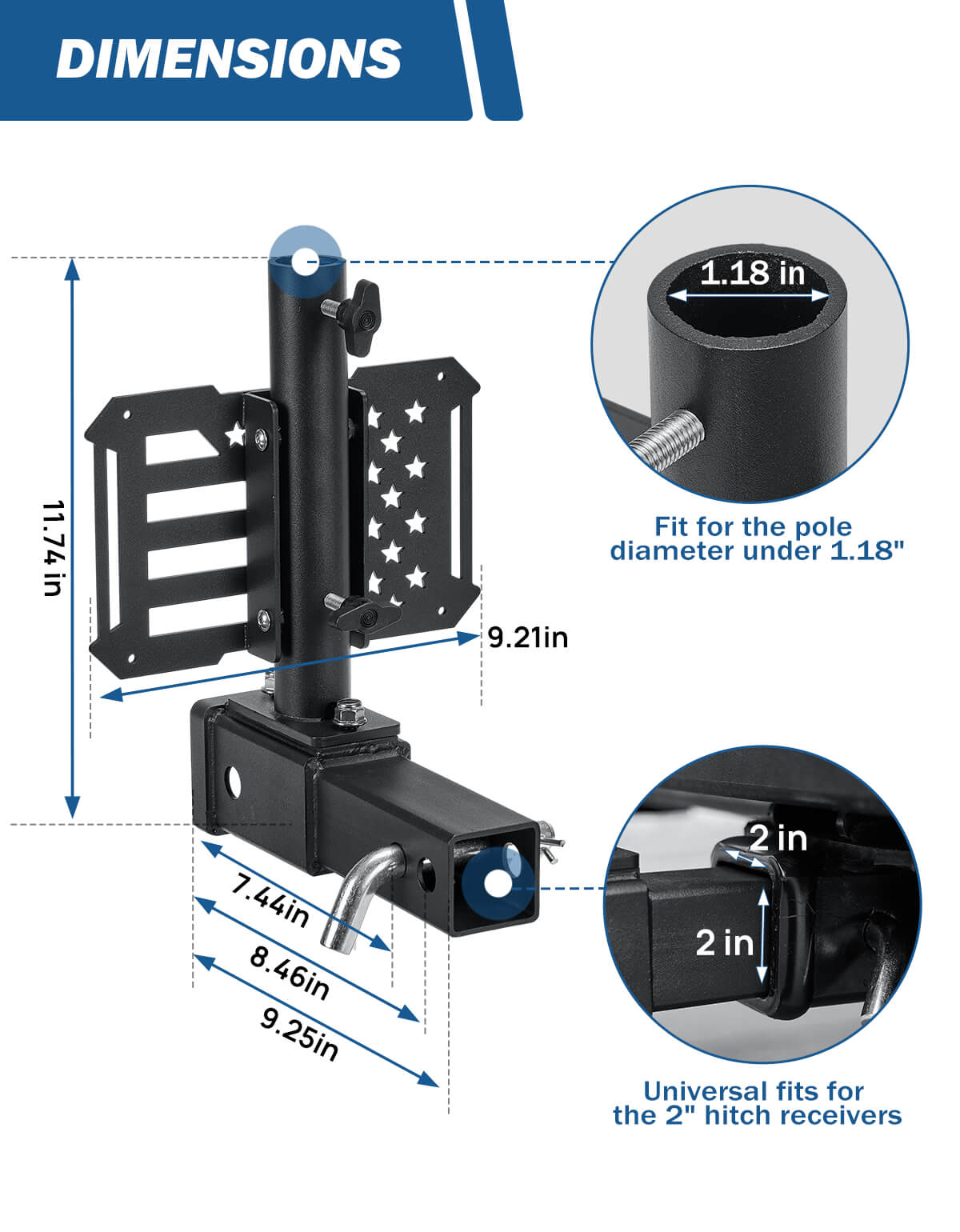 Flag Pole Holder Hitch Mount for Standard 2" Receivers