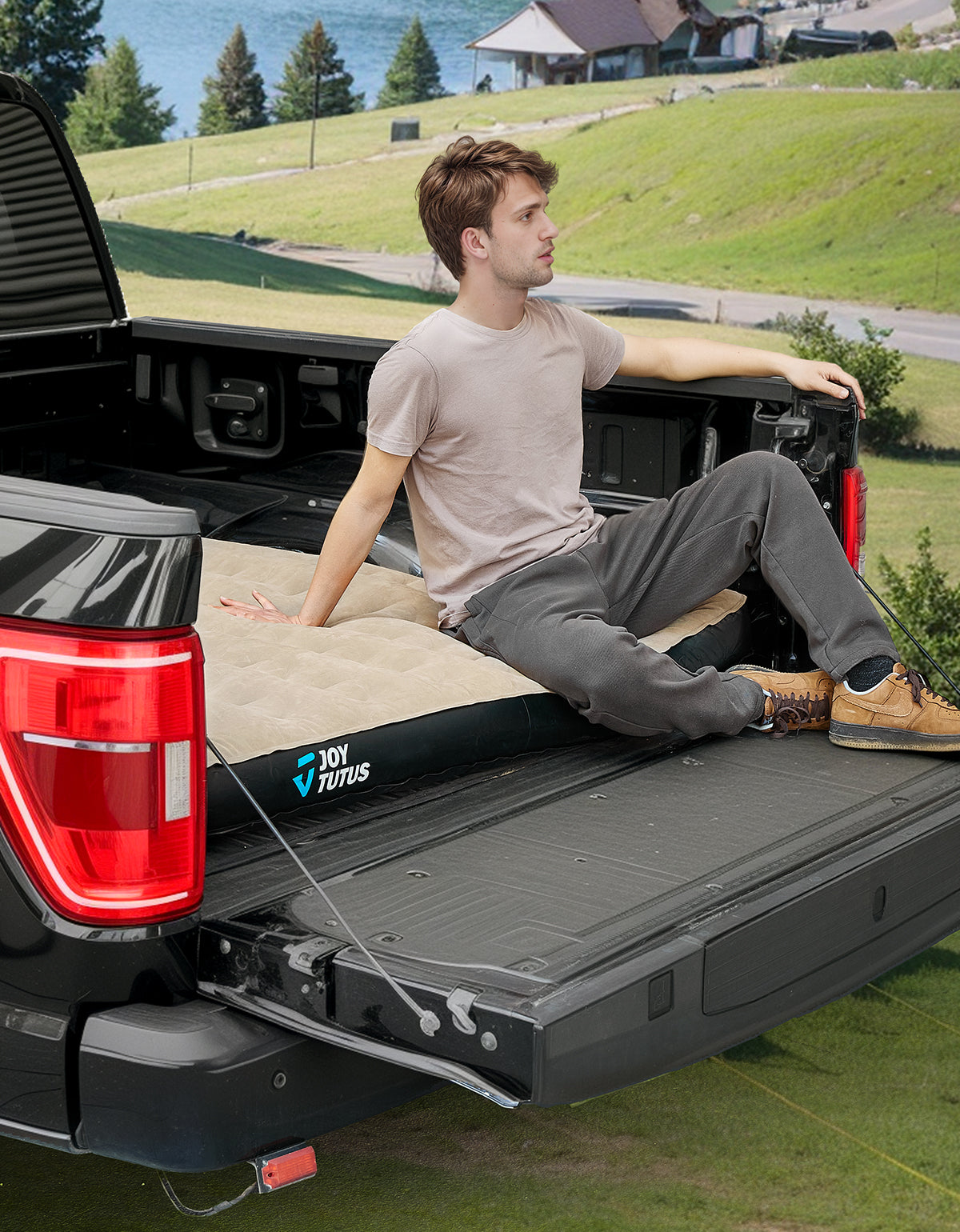 5.5–6.7ft Truck Bed Air Mattress, Inflatable Camping Mattress, Camel and Black