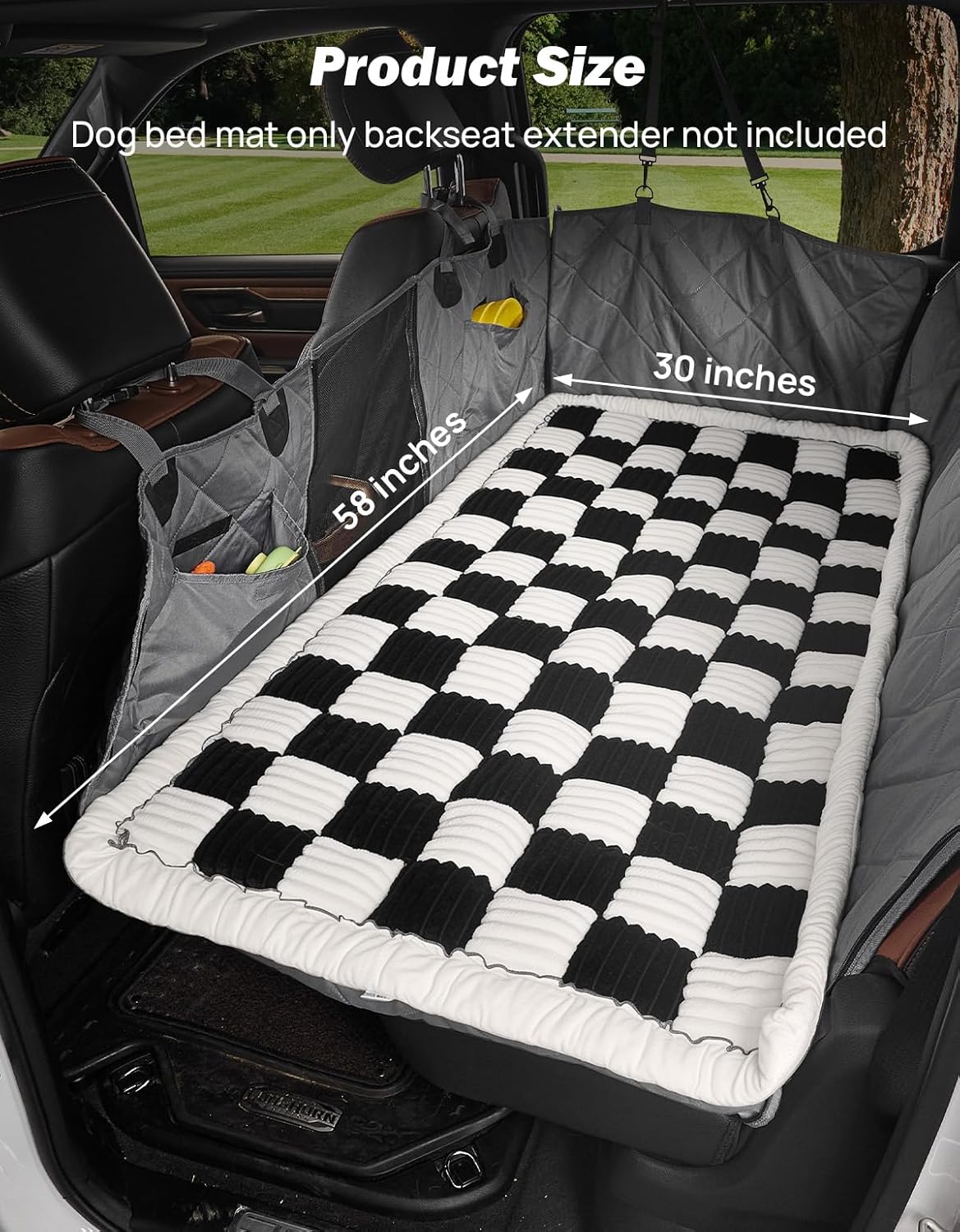 JOYTUTUS Dog Mat Bed for Back Seat Extender, Non-Slip Dog Bed Mat Custom Fit for Backseat Extenders (Black&White, 58 * 30 inches)