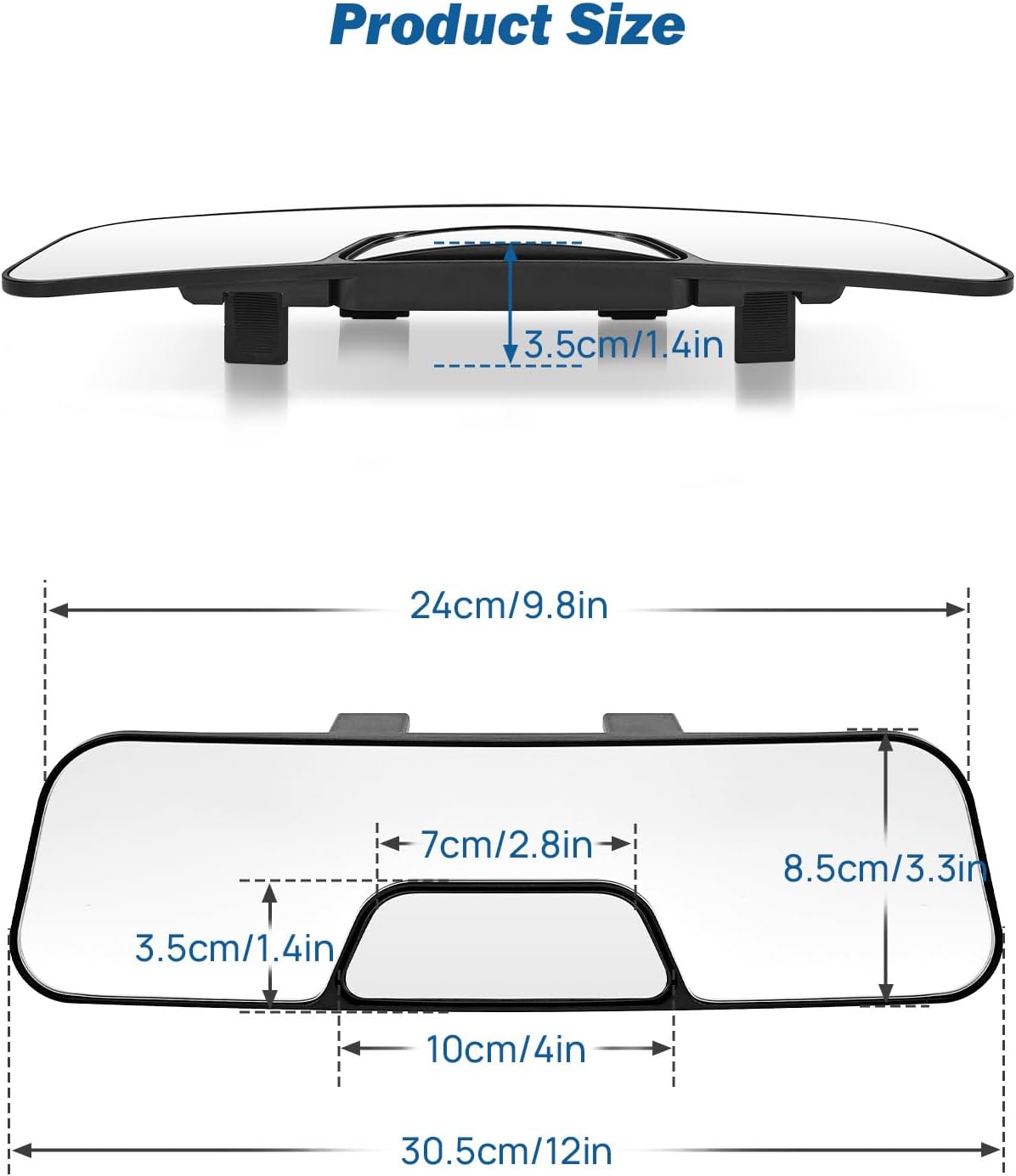 JOYTUTUS Rear View Mirror, 12 Inch Panoramic Anti-Glare Rearview with baby Mirror, Interior Clip-on Wide Angle Convex to Reduce Blind Spot, Effectively for More Car SUV Trucks