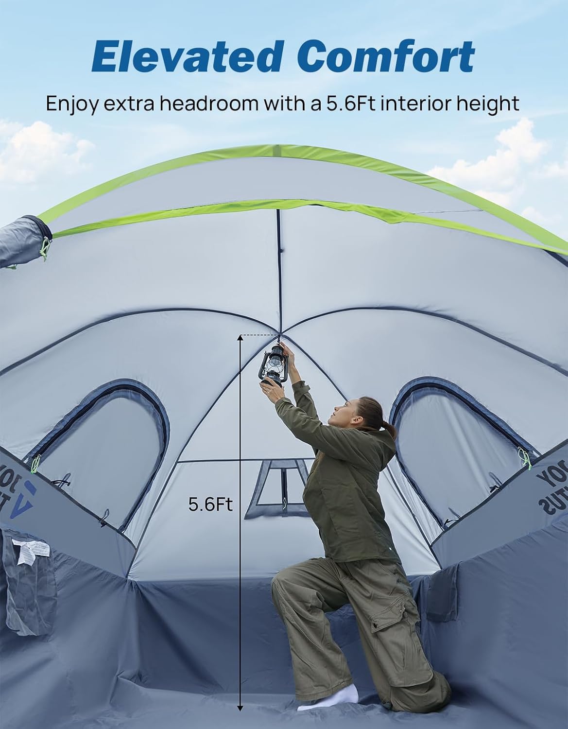 JOYTUTUS Pickup Truck Tent 6.5ft 2.0, Waterproof PU2000mm Double Layer for 2 Person, Portable Truck Bed Tent with Rainfly, Green, Aluminum Pole