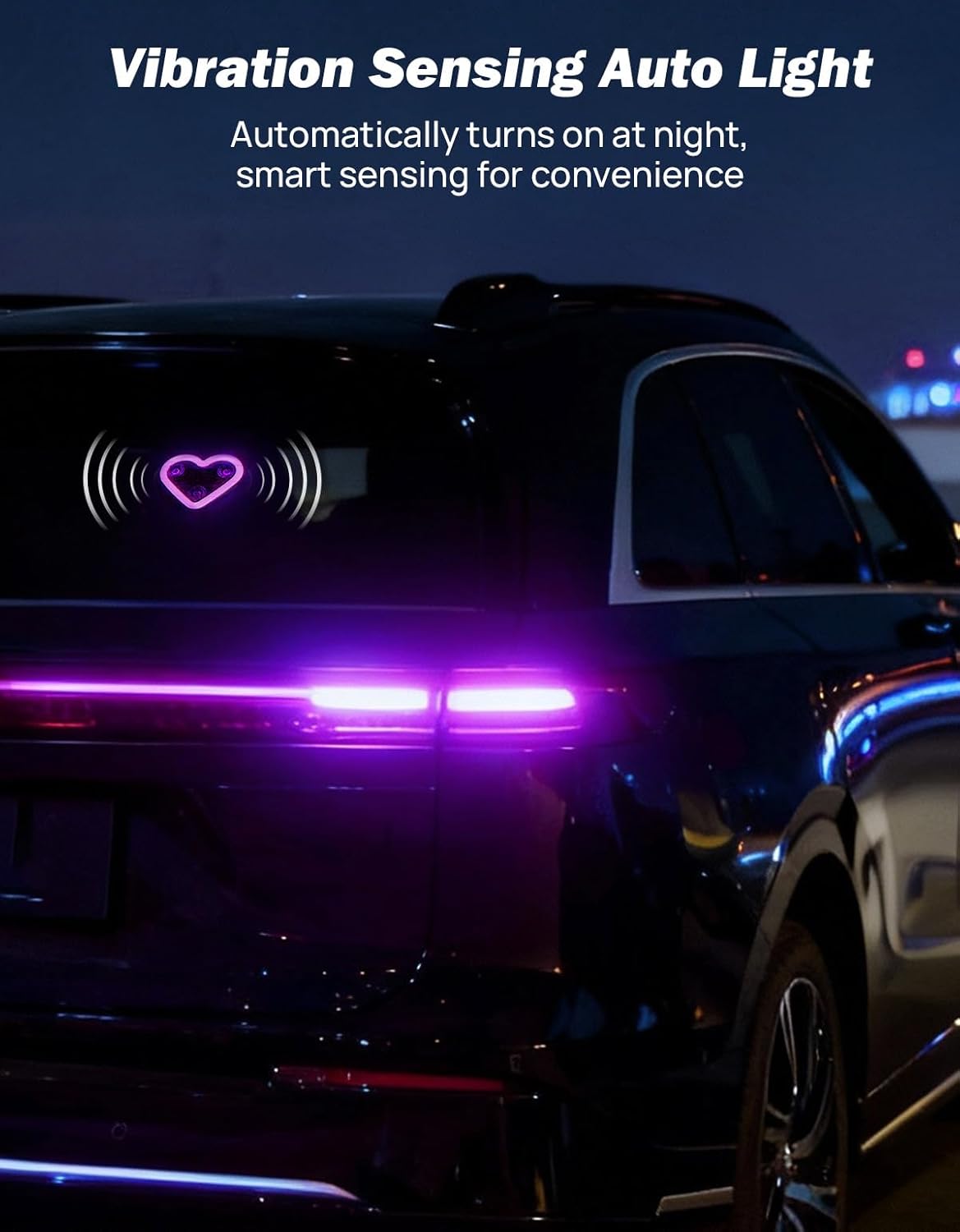 JOYTUTUS Car LED Ambient Light Solar Powered Heart Neon Light Car Led Lights Interior for Outdoor/Interior Car/Room Pink