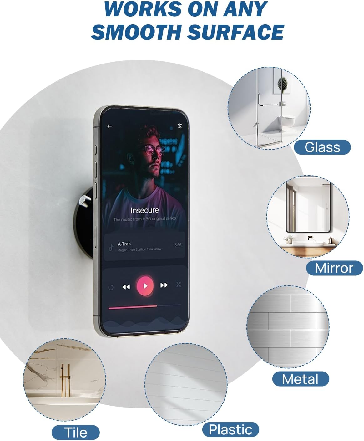 JOYTUTUS Shower Phone Holder, Reusable Suction Cup Phone Mount for Shower, Mirror, Kitchen, Window & Bathroom, Shower Phone Mount Compatible with iPhone 16, 15, 14, 13, 12 & All Phones(2 PCS)