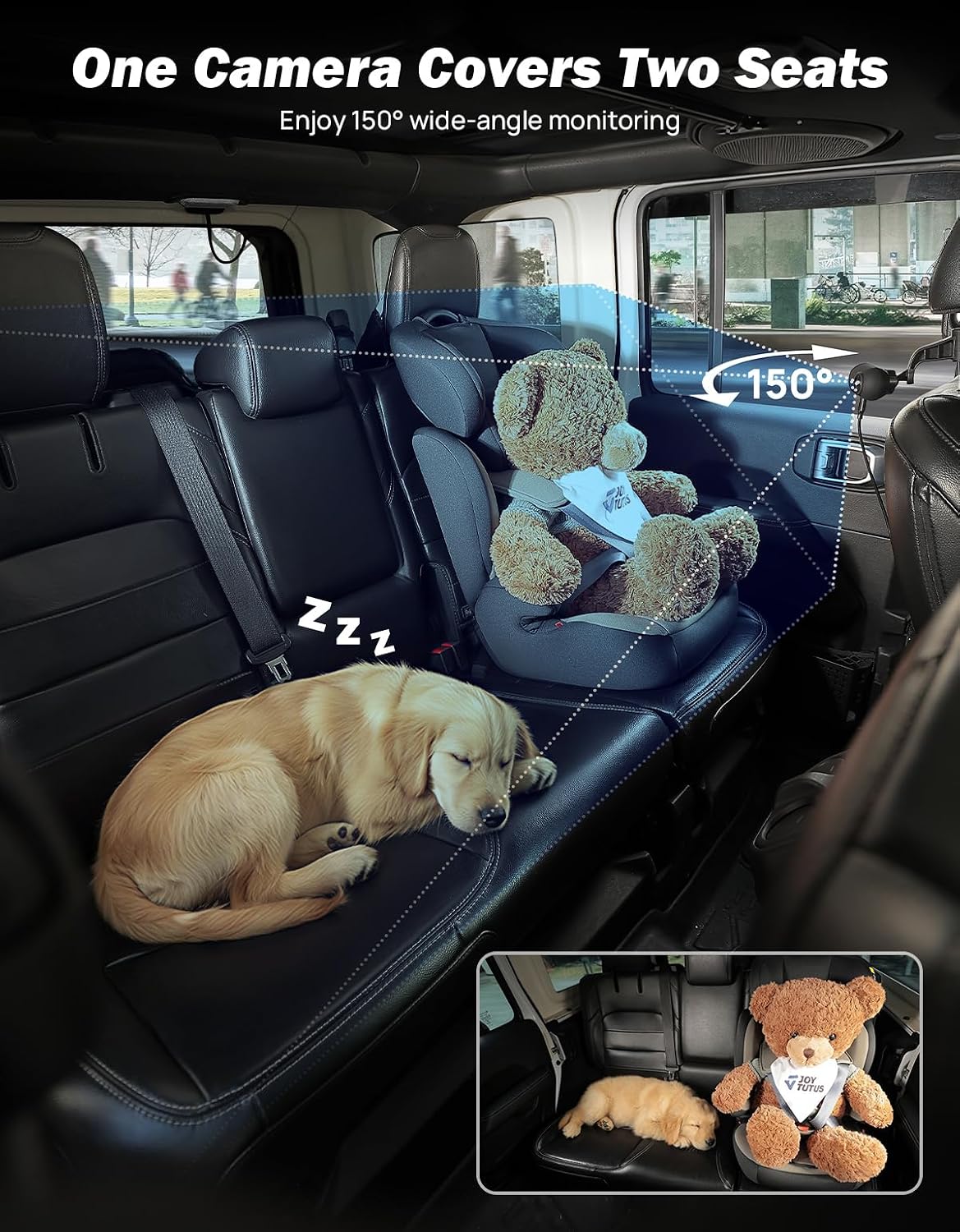 JOYTUTUS Baby Car Camera with Wireless CarPlay Adapter, Baby Car Monitor 4 Viewing Modes, Rear Seat Monitor on Factory Screen, Auto Reconnect, 150° Wide Angle, Compatible with iPhone iOS 10+