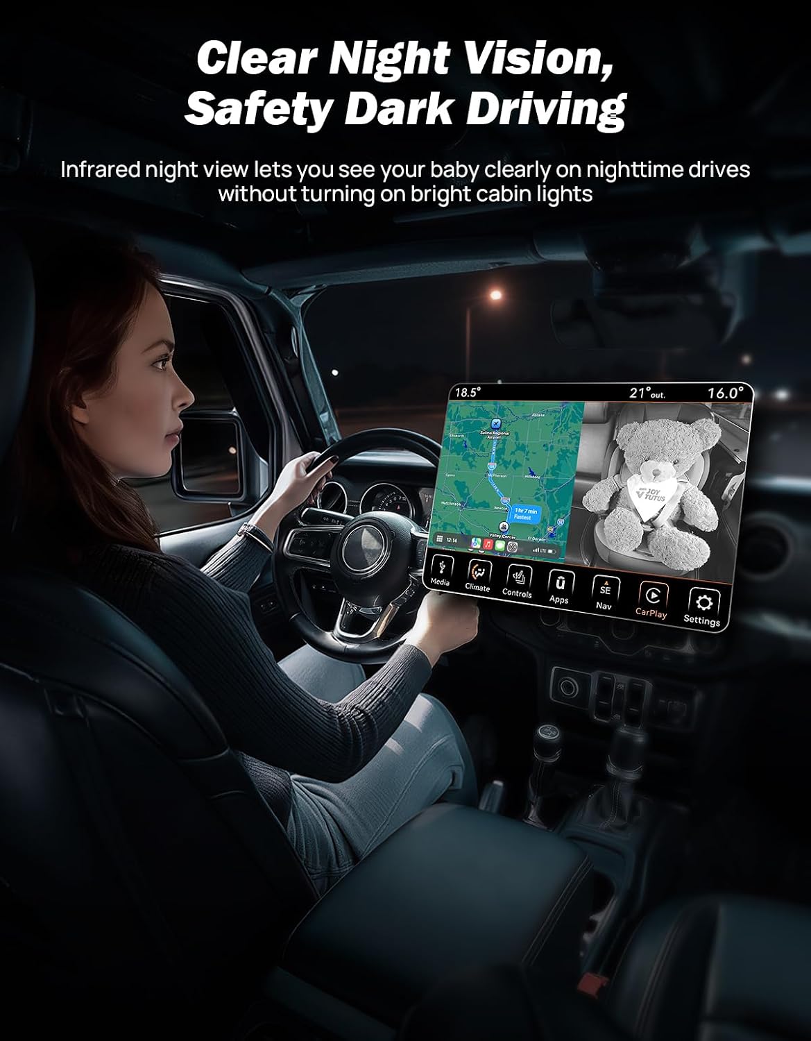 JOYTUTUS Baby Car Camera with Wireless CarPlay Adapter, Baby Car Monitor 4 Viewing Modes, Rear Seat Monitor on Factory Screen, Auto Reconnect, 150° Wide Angle, Compatible with iPhone iOS 10+