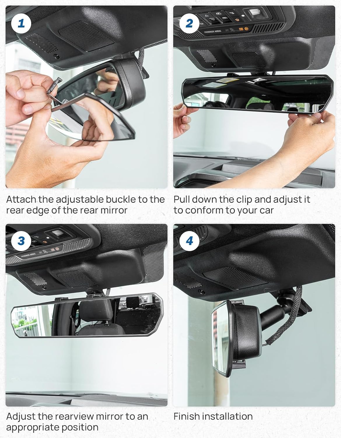 JOYTUTUS 15” Panoramic Rear View Mirror, Clip-On Large Rearview Extender for Safer Driving & Parking, Universal Wide Angle Rear View Mirror for Car/SUV/Truck
