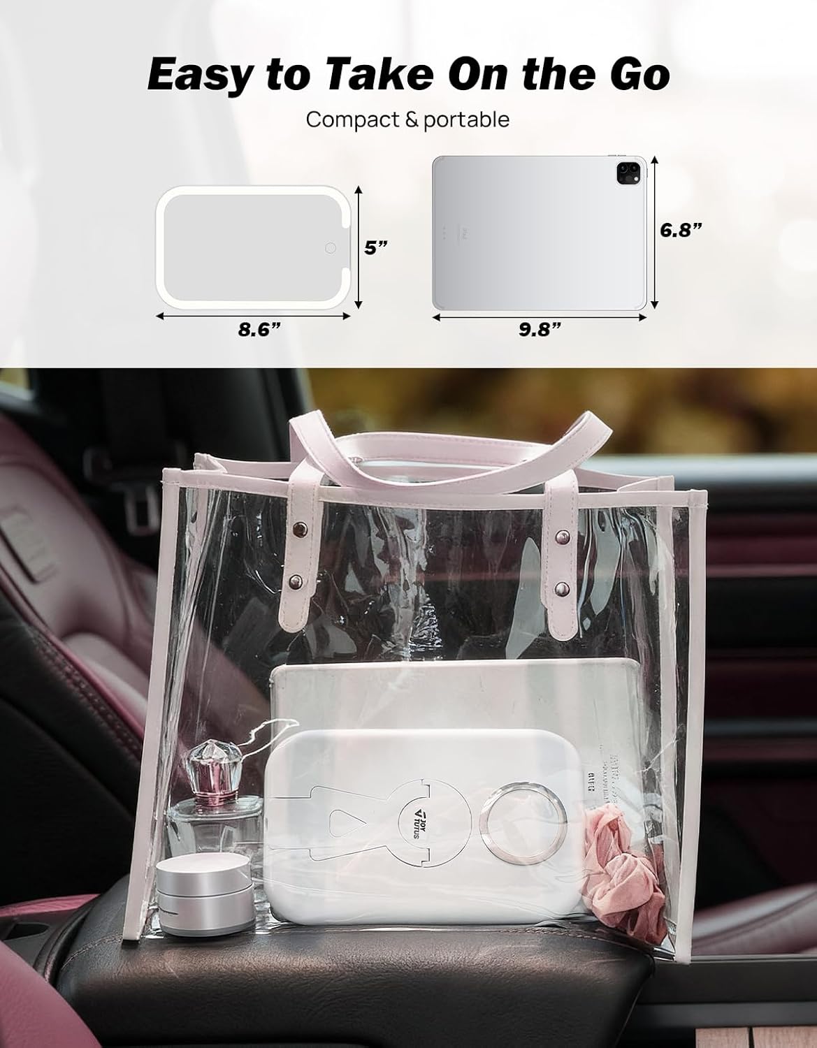 JOYTUTUS Car Vanity Mirror Suction Cup with Lights, Makeup Mirror with 3 Lighting Modes, Rechargeable Dimmable Touch Control Travel with 360 Rotation for Truck SUV Sedans