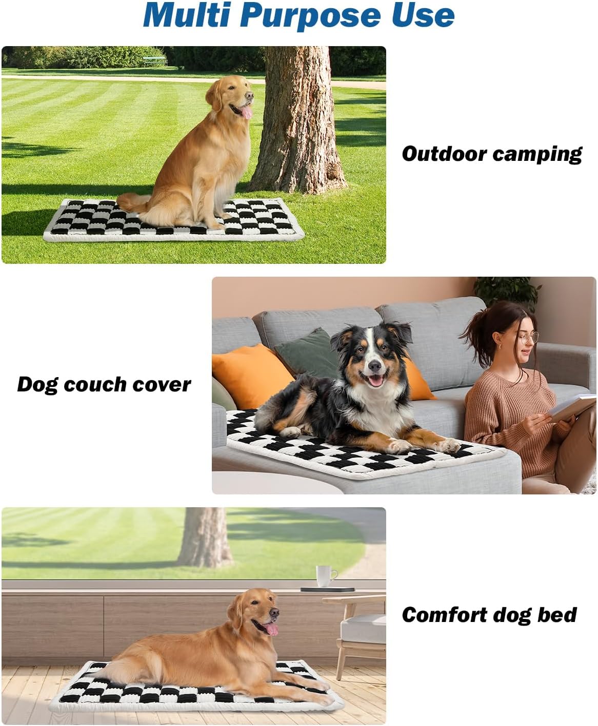 JOYTUTUS Dog Mat Bed for Back Seat Extender, Non-Slip Dog Bed Mat Custom Fit for Backseat Extenders (Black&White, 58 * 30 inches)