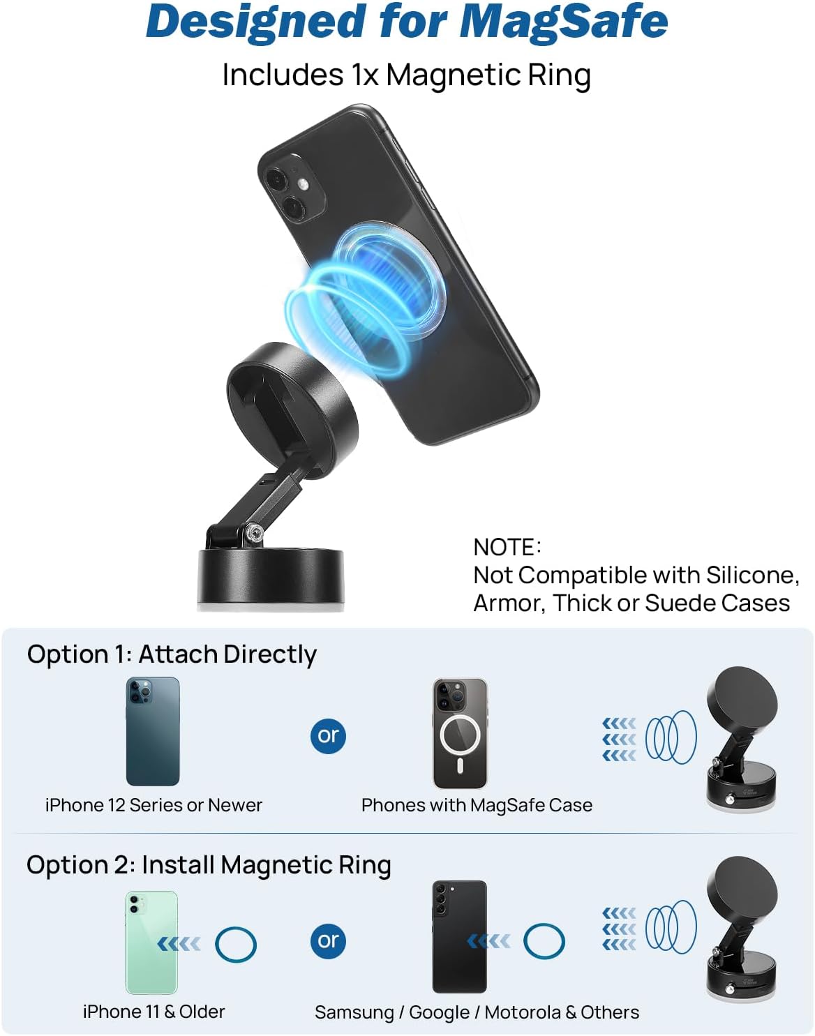 JOYTUTUS Shower Phone Holder, Reusable Suction Cup Phone Mount for Shower, Mirror, Kitchen, Window & Bathroom, Shower Phone Mount Compatible with iPhone 16, 15, 14, 13, 12 & All Phones(2 PCS)