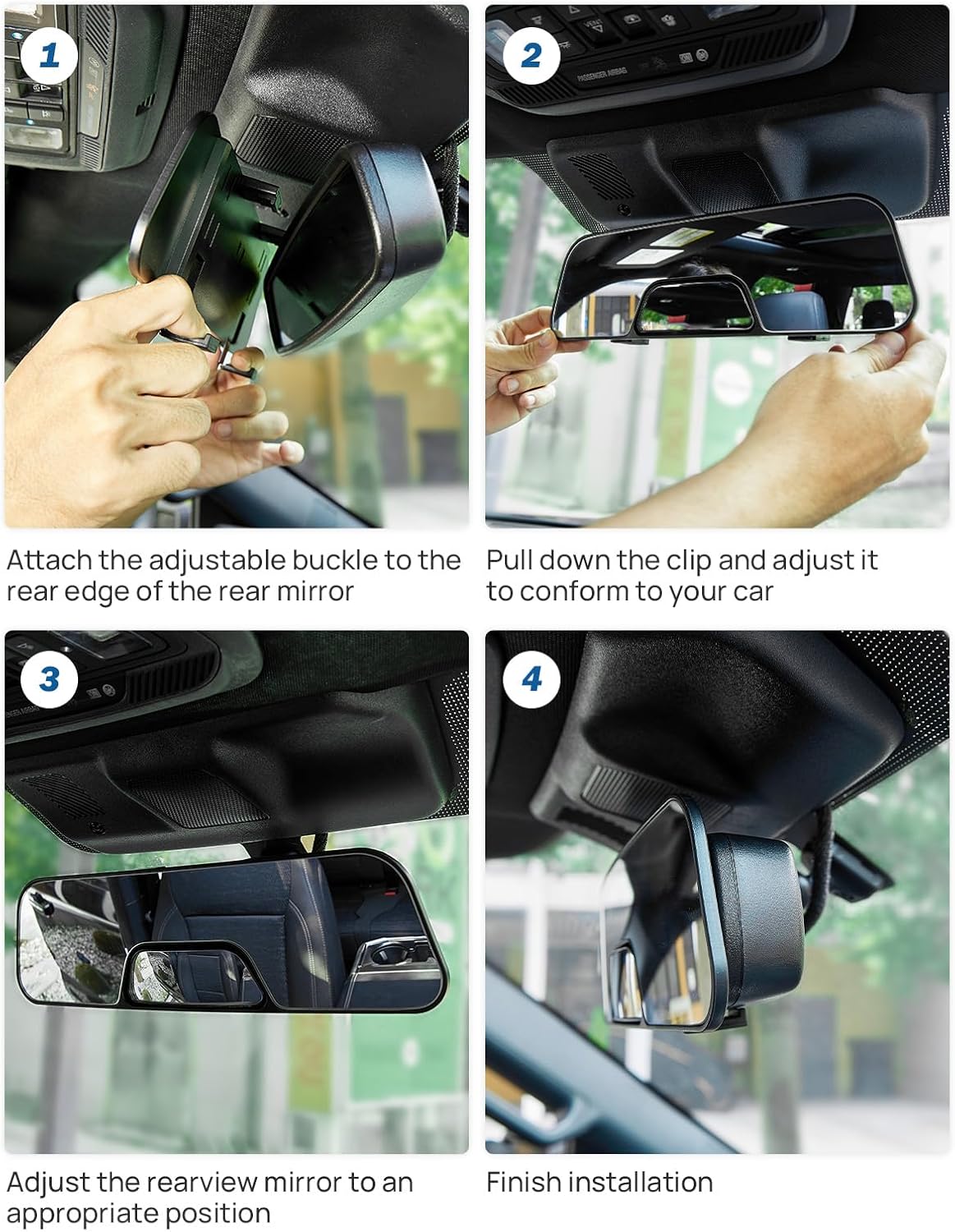 JOYTUTUS Rear View Mirror, 12 Inch Panoramic Anti-Glare Rearview with baby Mirror, Interior Clip-on Wide Angle Convex to Reduce Blind Spot, Effectively for More Car SUV Trucks