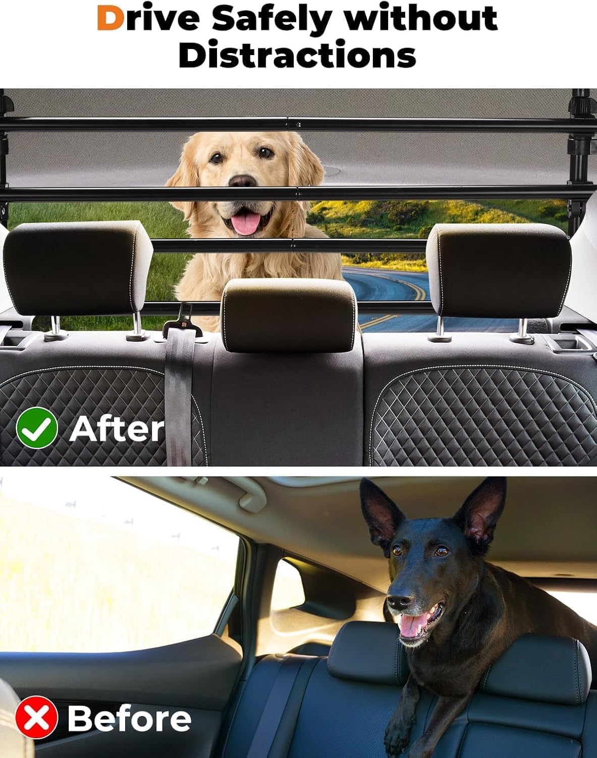 JOYTUTUS Adjustable Dog Car Barrier for SUVs,Vehicles, Trucks, Upgraded Universal-Fit Pet Divider Gate Carbon Steel Dog Barrier for Cargo Area 32" to 57" Width