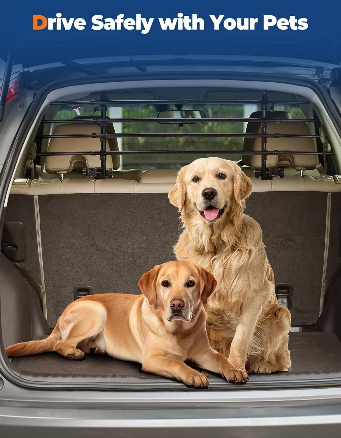 JOYTUTUS Adjustable Dog Car Barrier for SUVs,Vehicles, Trucks, Upgraded Universal-Fit Pet Divider Gate Carbon Steel Dog Barrier for Cargo Area 32" to 57" Width