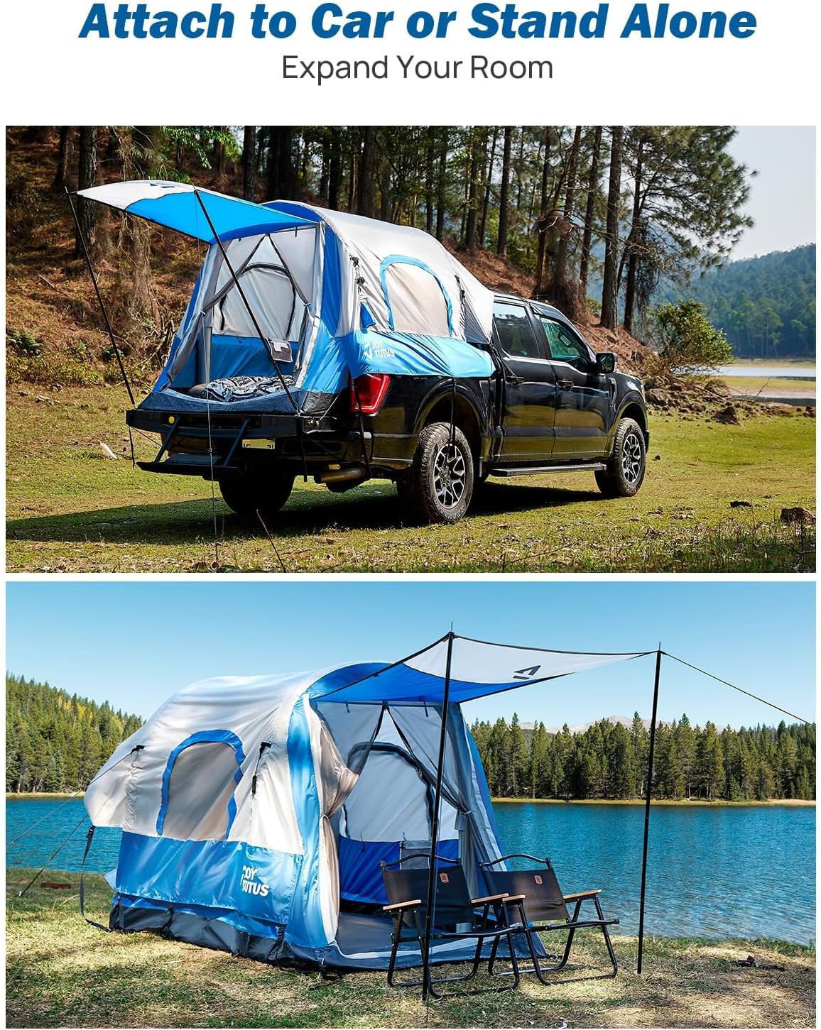 Inflatable Truck Bed Tent with Awning, 30s Quick Setup, Waterproof Roof Shade, 2-Person