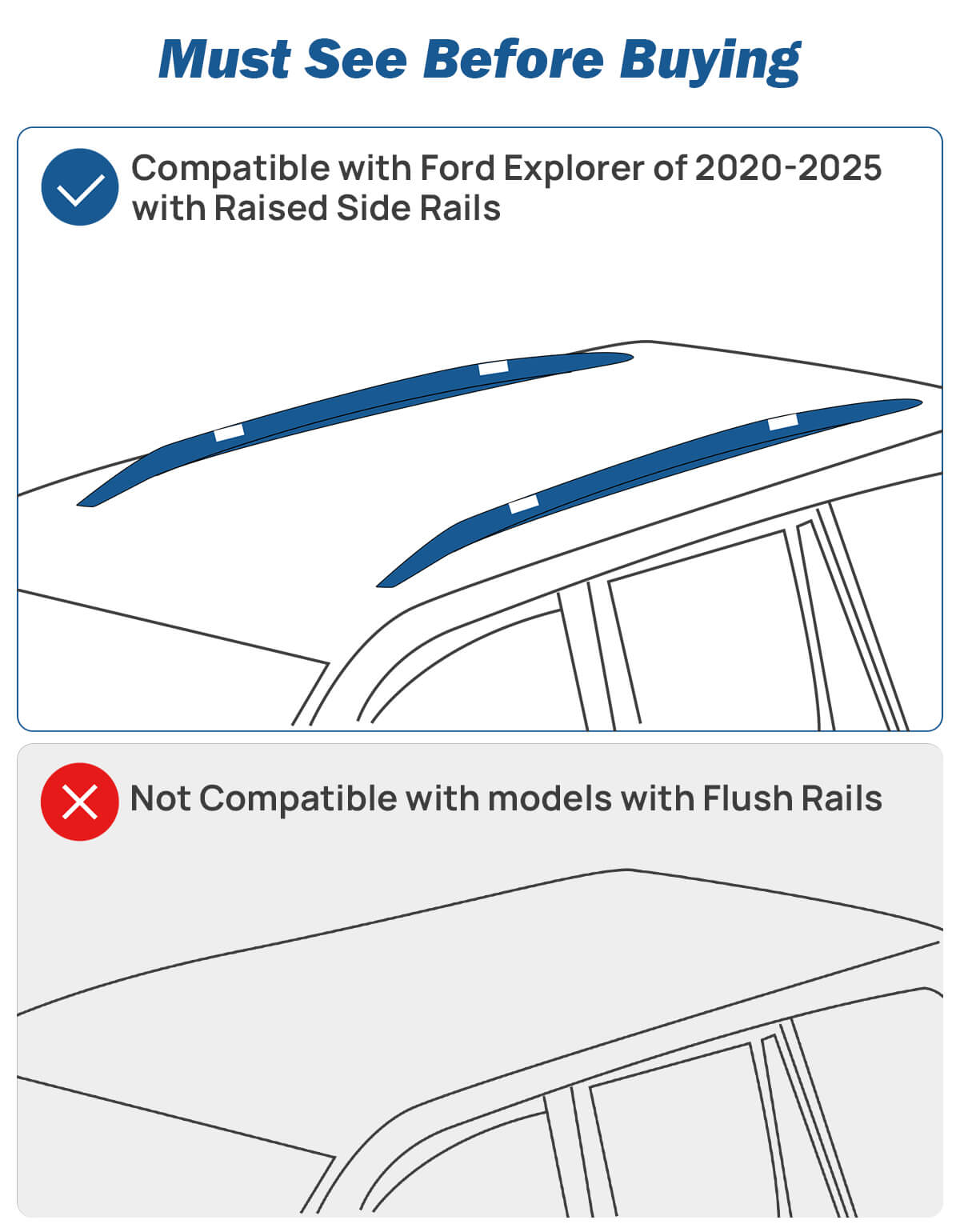 Lockable Roof Rack Cross Bars for Ford Explorer 2020–2025 w Rails