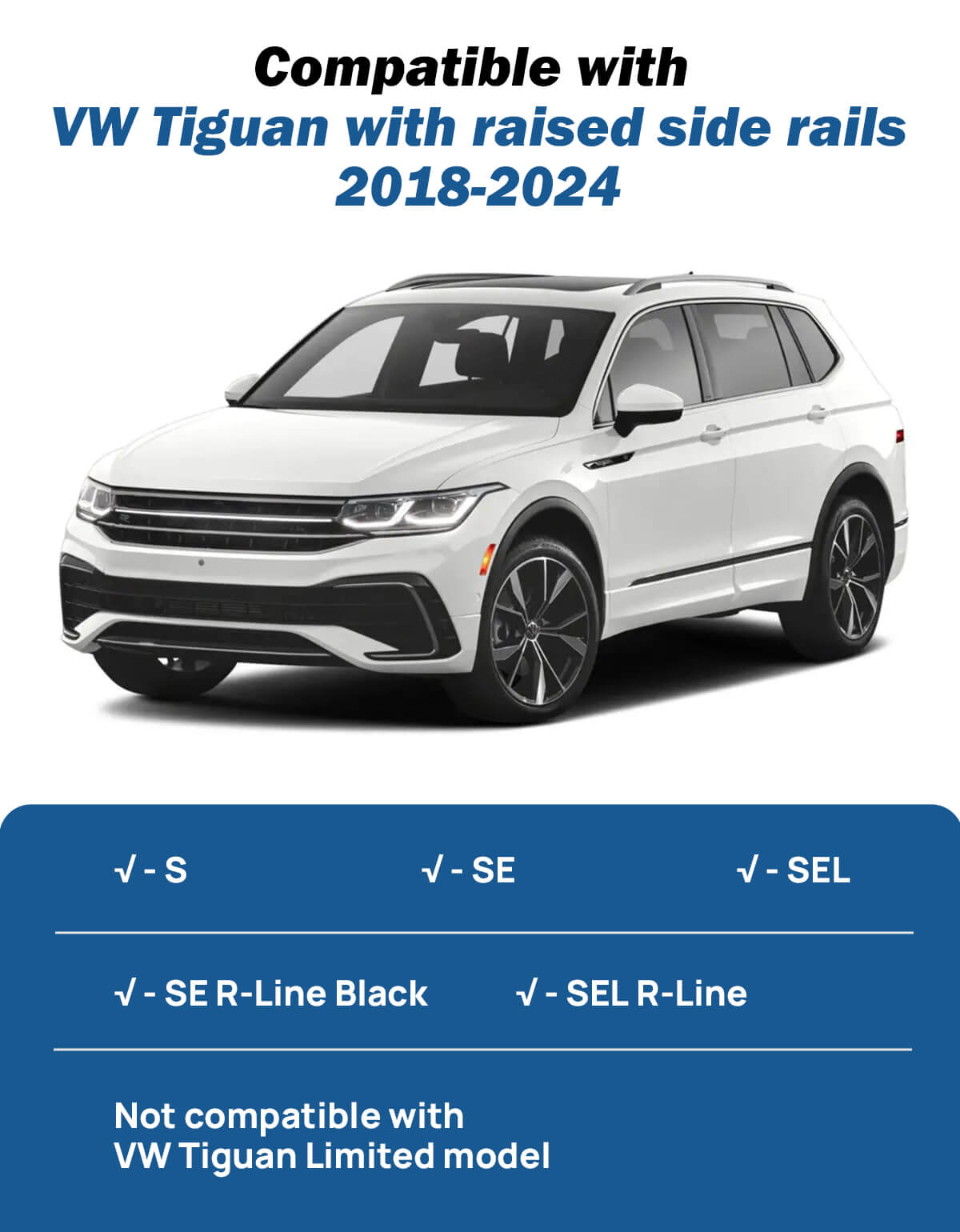 Lockable Roof Rack Cross Bars for VW Tiguan 2018–2024, Anti-Theft