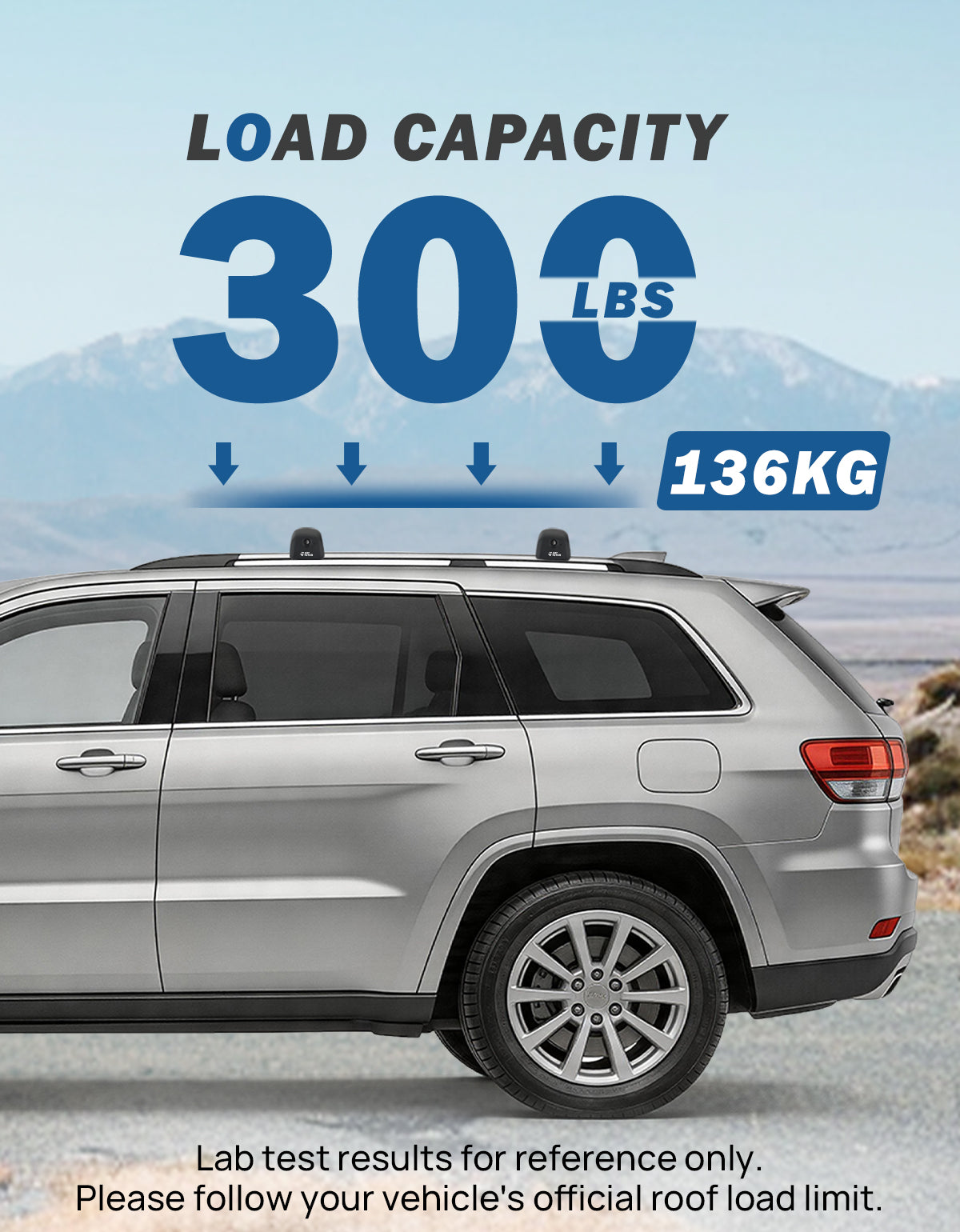 Roof Rack Cross Bars for 2021–2026 Jeep Grand Cherokee L & WL | 300 lbs Lockable Aluminum Crossbars