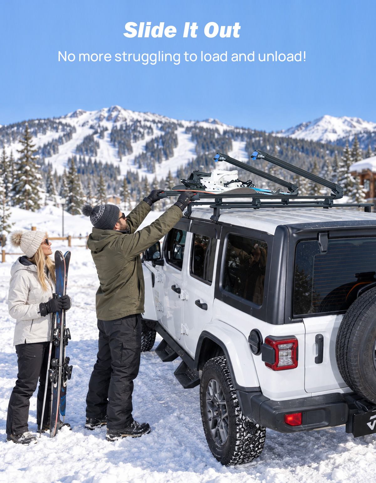 Sliding Ski & Snowboard Roof Rack, Lockable Carrier for 6 Pairs of Skis or 4 Snowboards