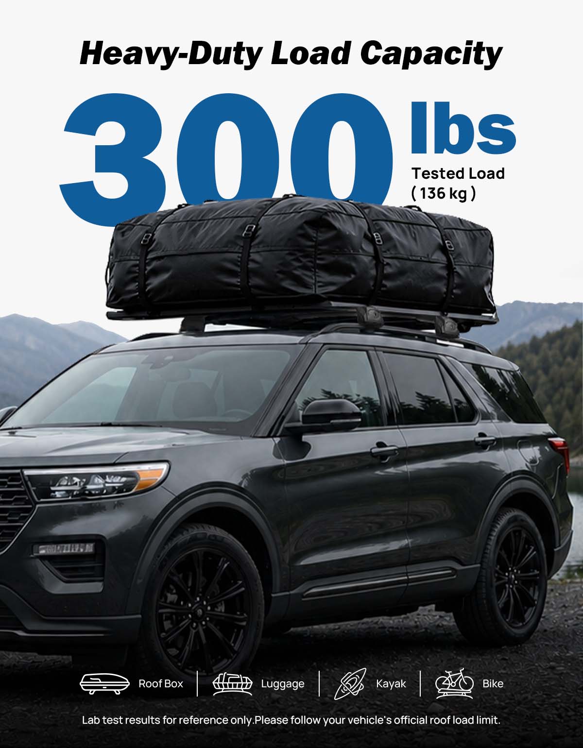 Roof Rack Cross Bars for Ford Explorer 2020–2026 | 300 lbs, Lockable Aluminum Bars with Hidden Tie-Downs