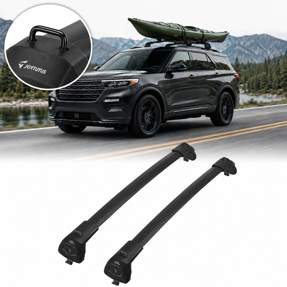 Roof Rack Cross Bars for Ford Explorer 2020–2026 | 300 lbs, Lockable Aluminum Bars with Hidden Tie-Downs