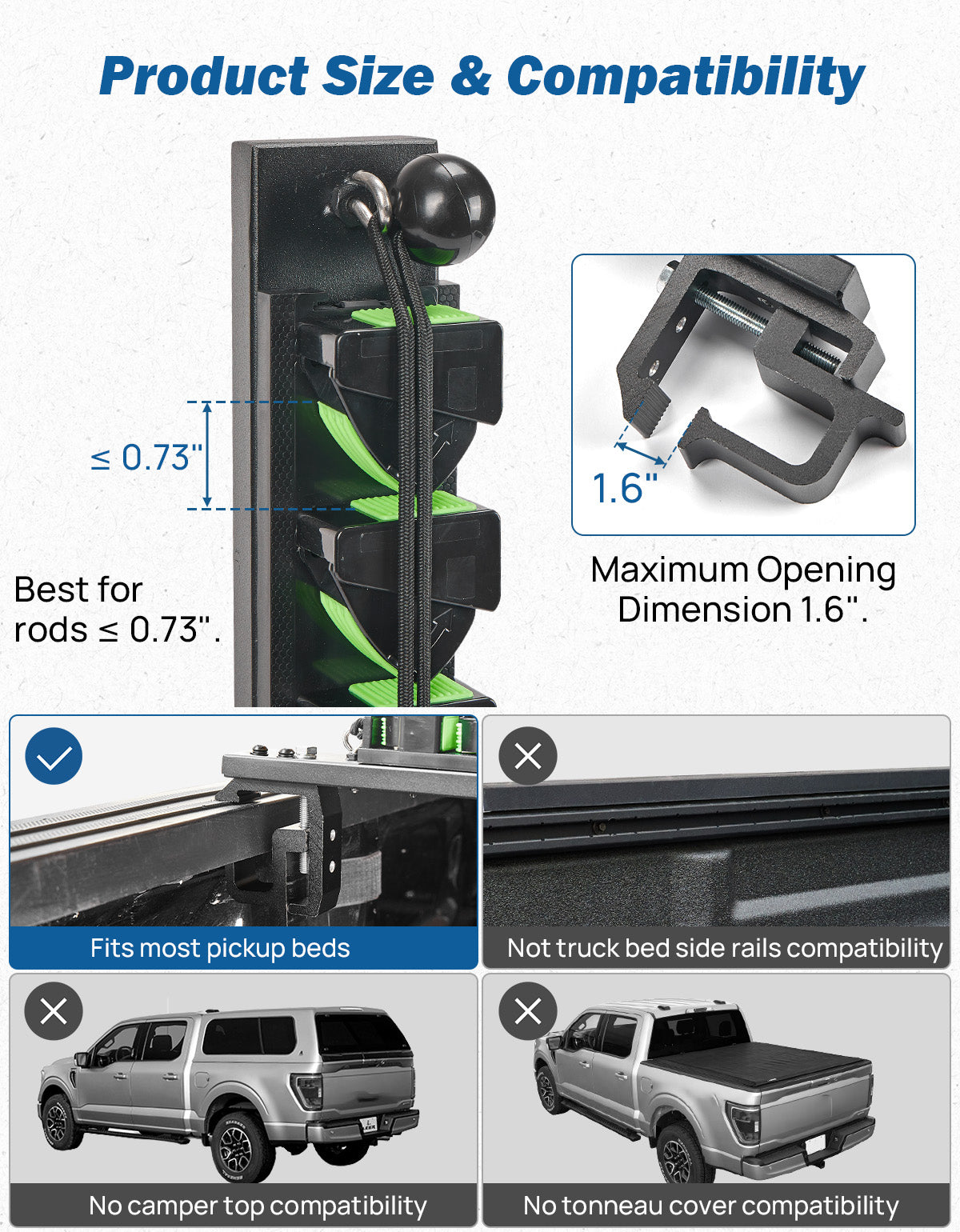 Truck Bed Fishing Rod Holder, Holds Up to 6 Rods