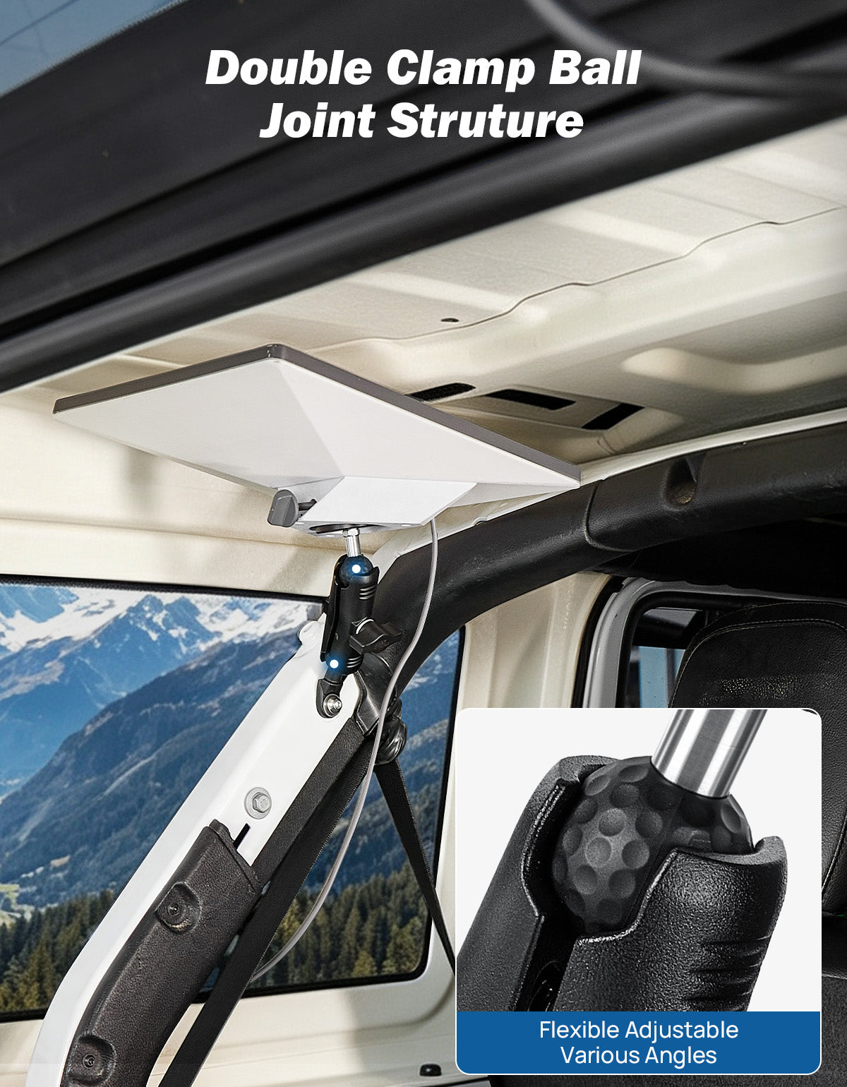 Adjustable Dual-Ball Starlink Mini Interior Mount for Wrangler JKU/JLU 4-Door Hardtop