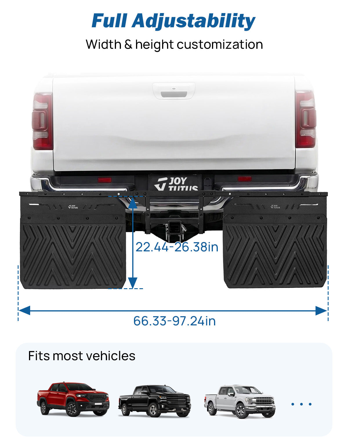Hitch Mud Flaps for 2.5" Receiver — Adjustable Width 66–97", Heat Deflector Shield