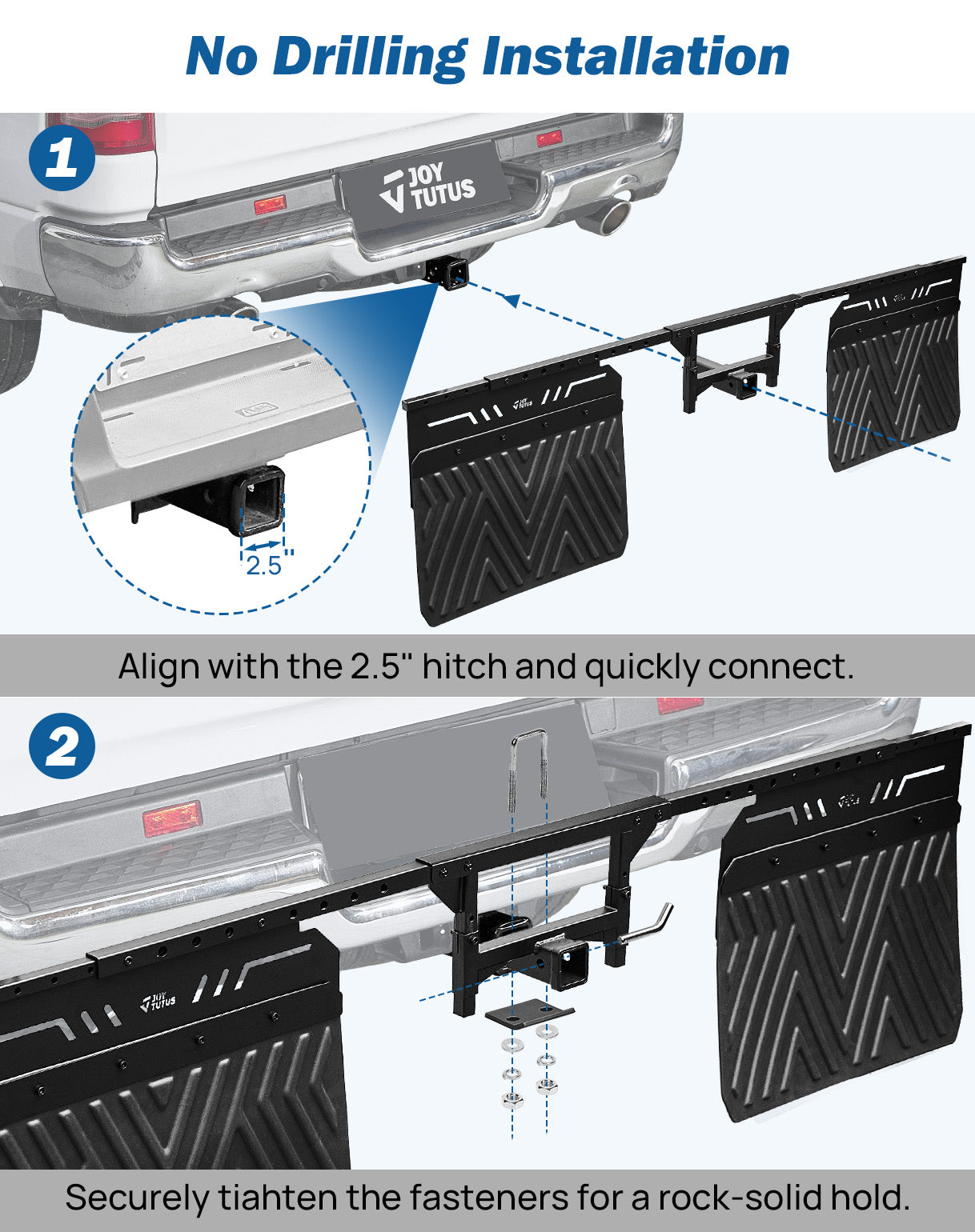 Hitch Mud Flaps for 2.5" Receiver — Adjustable Width 66–97", Heat Deflector Shield