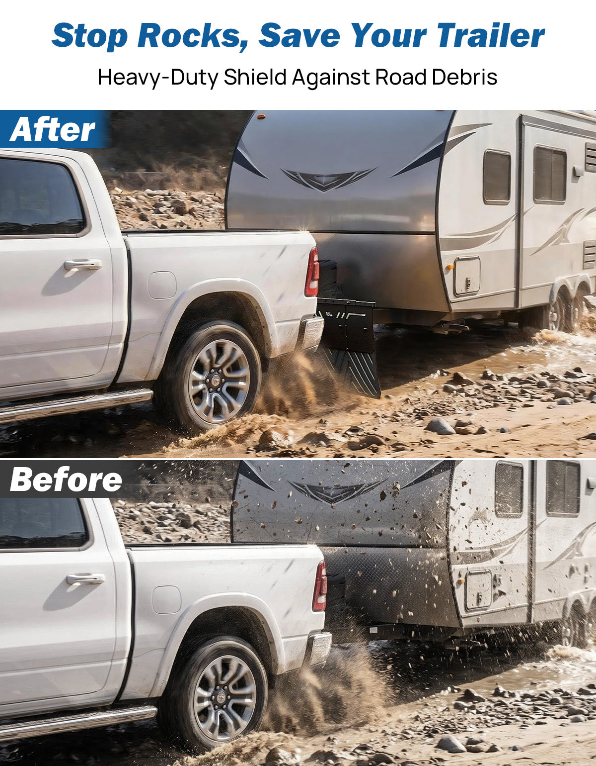 Hitch Mud Flaps for 2.5" Receiver — Adjustable Width 66–97", Heat Deflector Shield