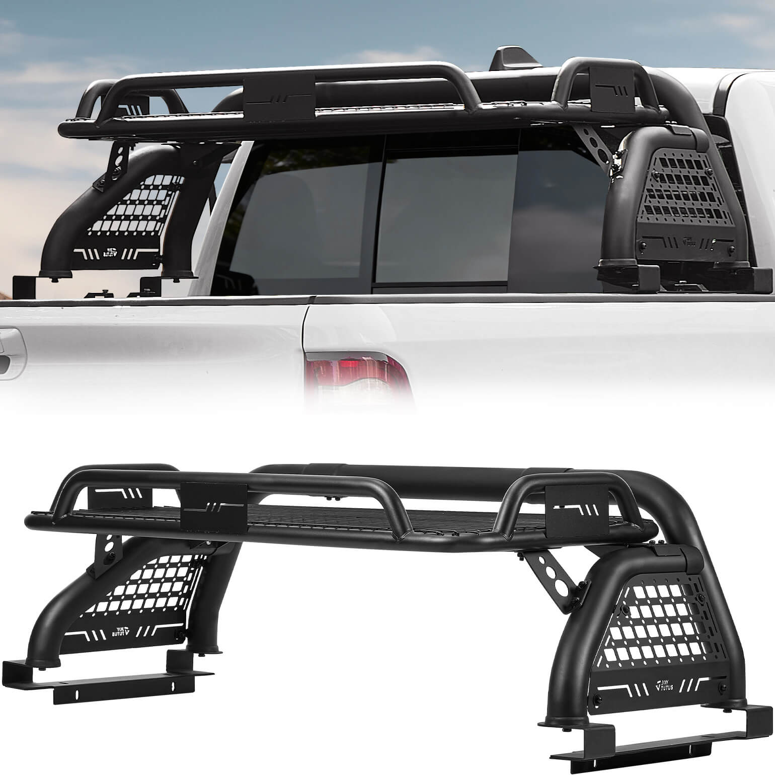 Roll Bar with Cargo Basket for Full-Size Trucks, Extendable Chase Rack