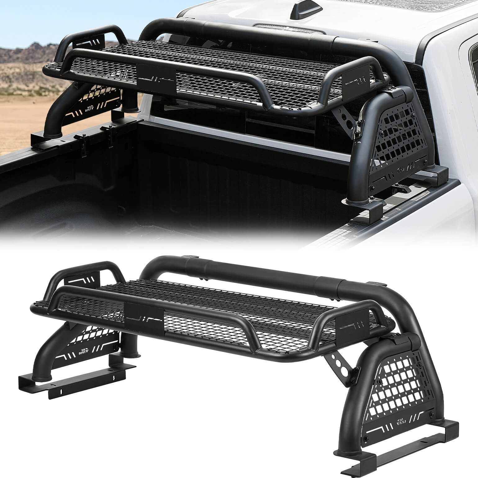 Roll Bar with Cargo Basket for Full-Size Trucks, Extendable Chase Rack